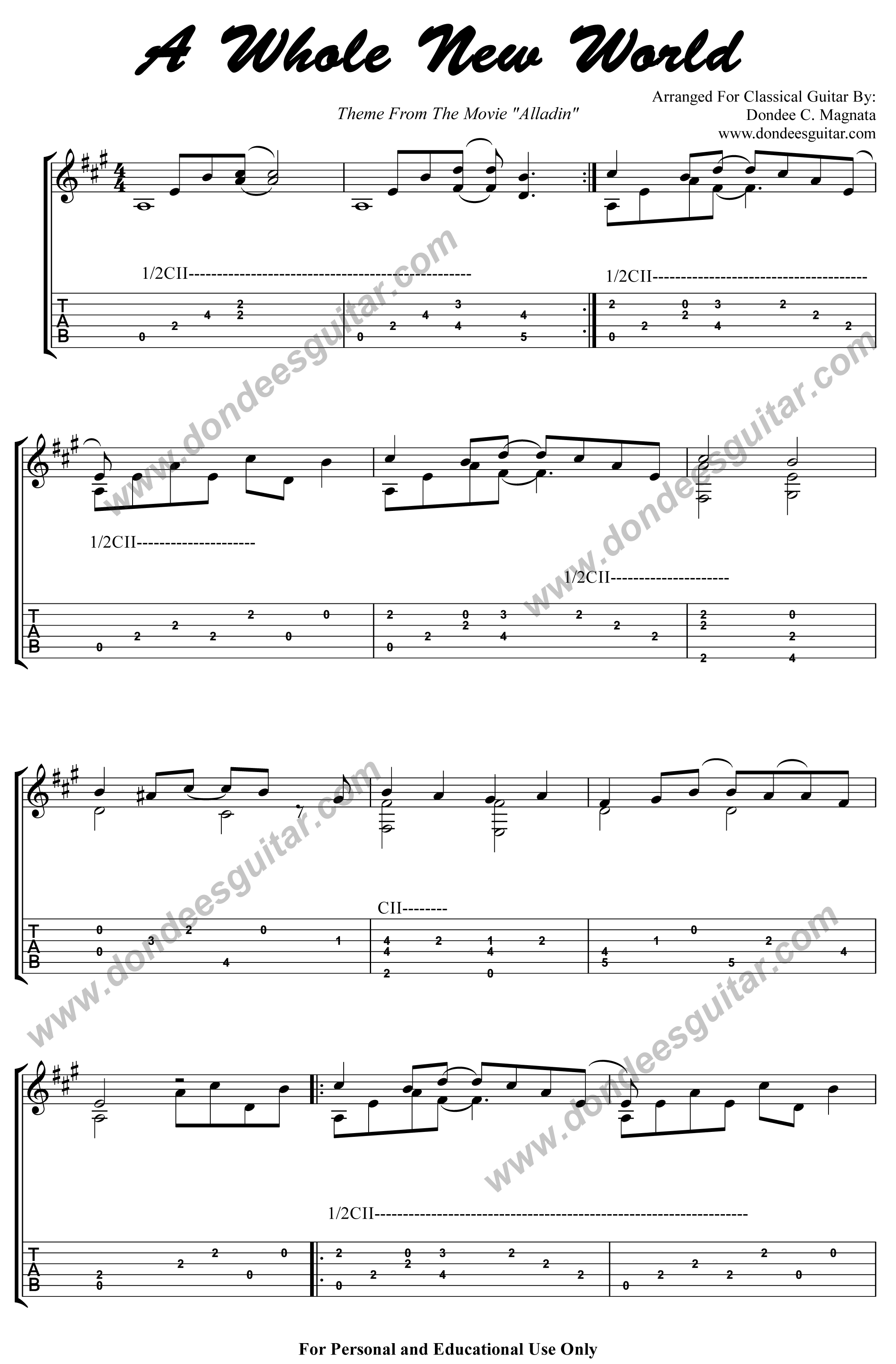 A Whole New World Alladins Theme Fingerstyle Guitar Tab 1 Dondee S Guitar