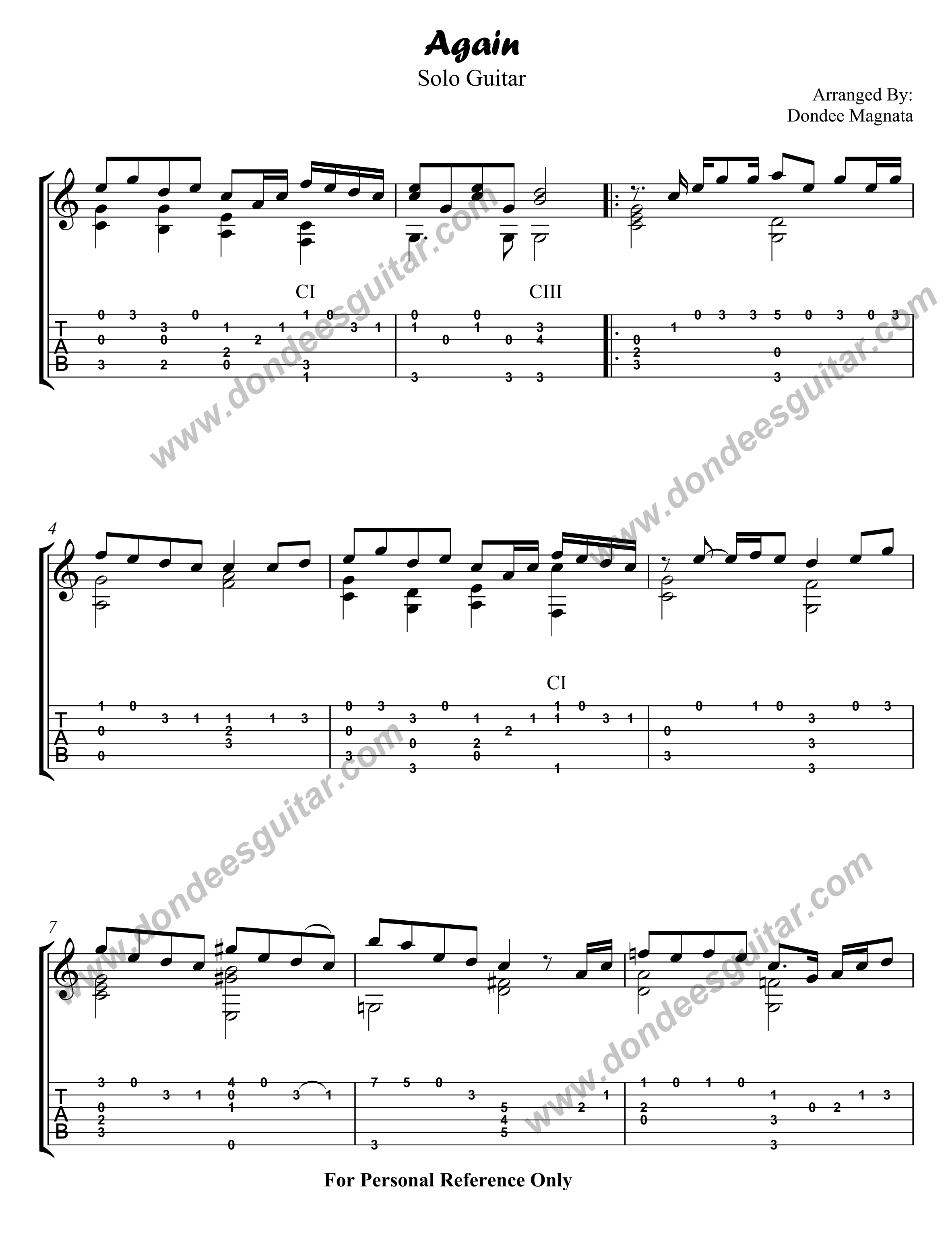 Again Arranged For Classical Guitar By Dondee Magnata-1 Again Fingerstyle Guitar Tabs