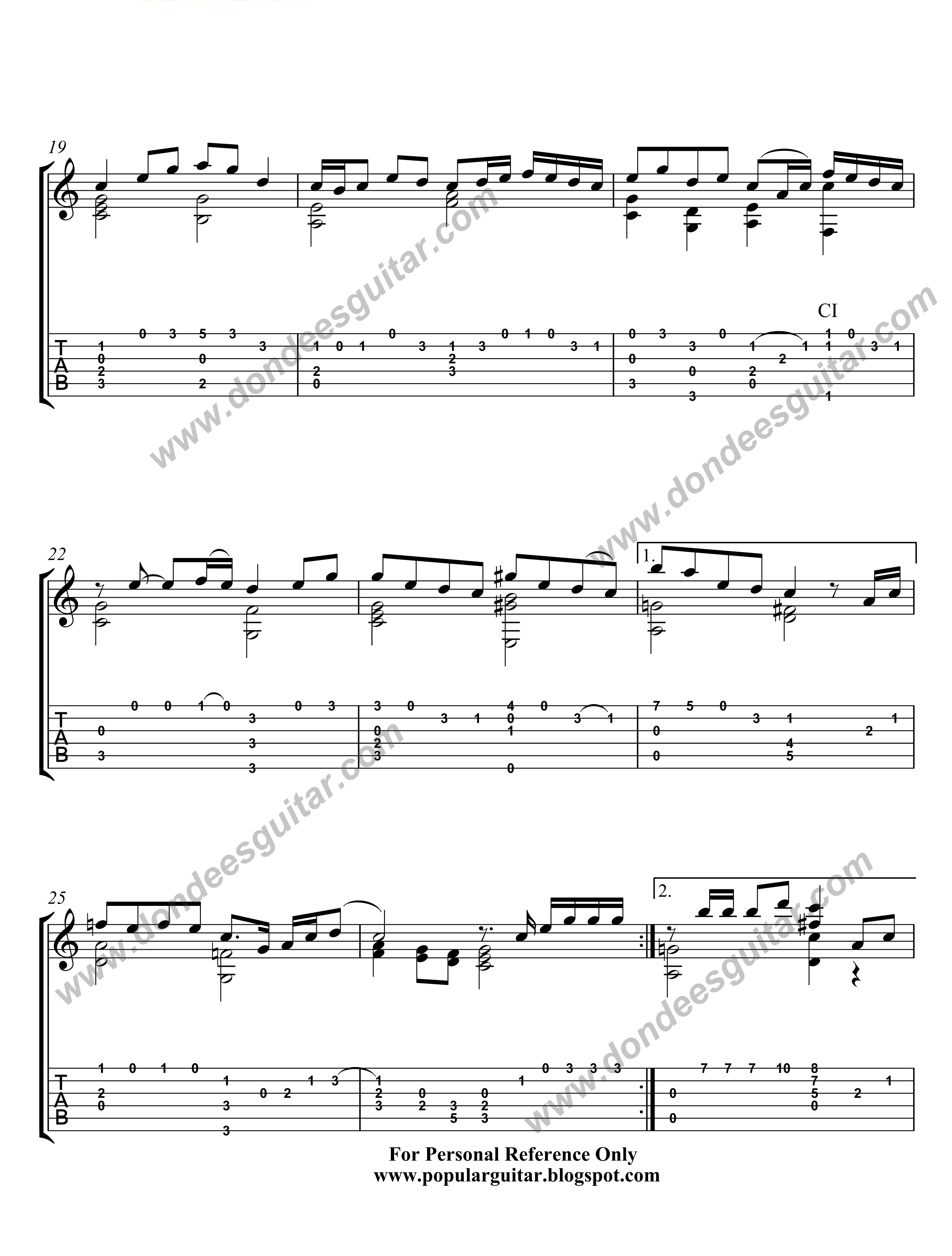 Again Fingerstyle Guitar Tabs