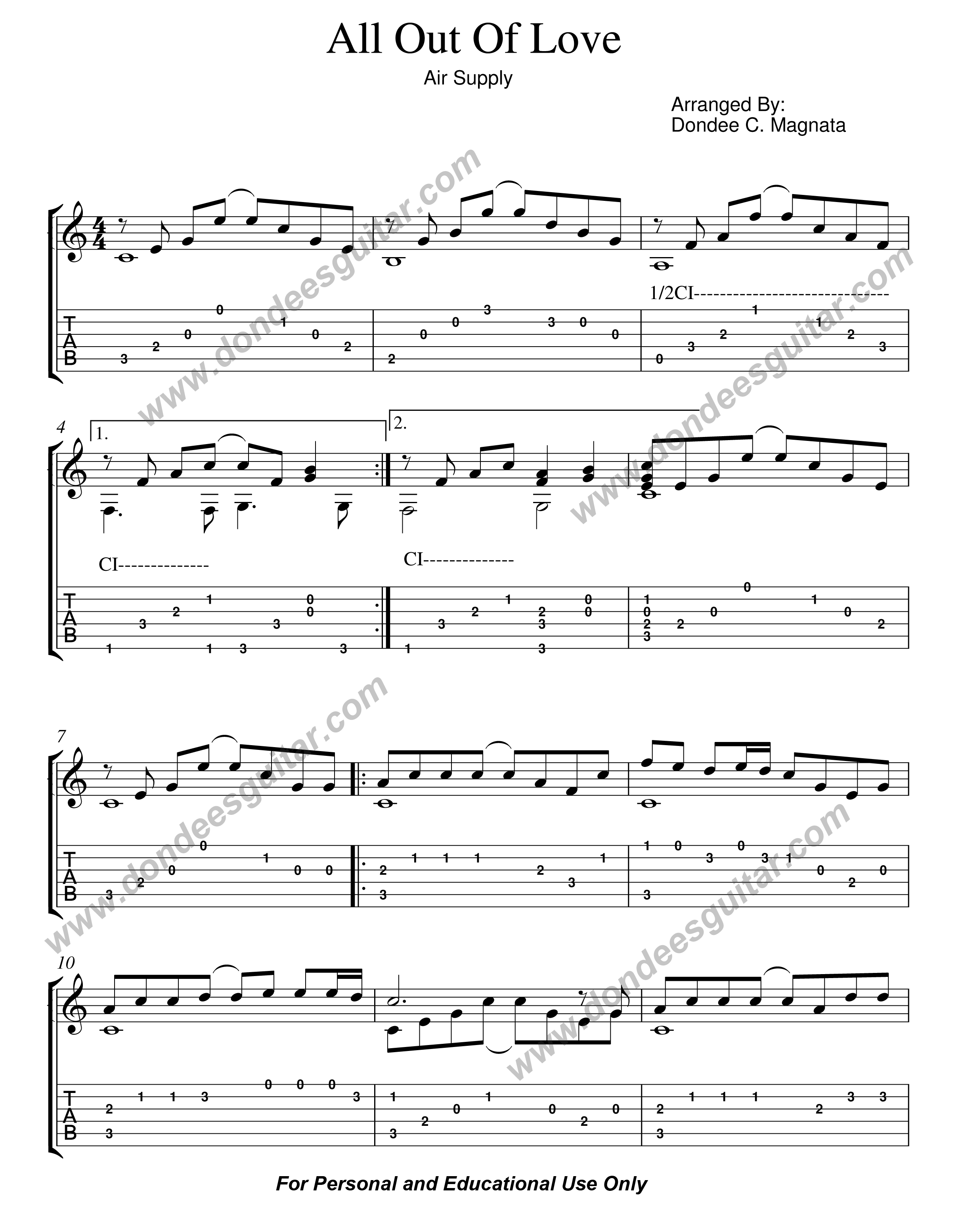 All Out Of Love Fingerstyle Tabs