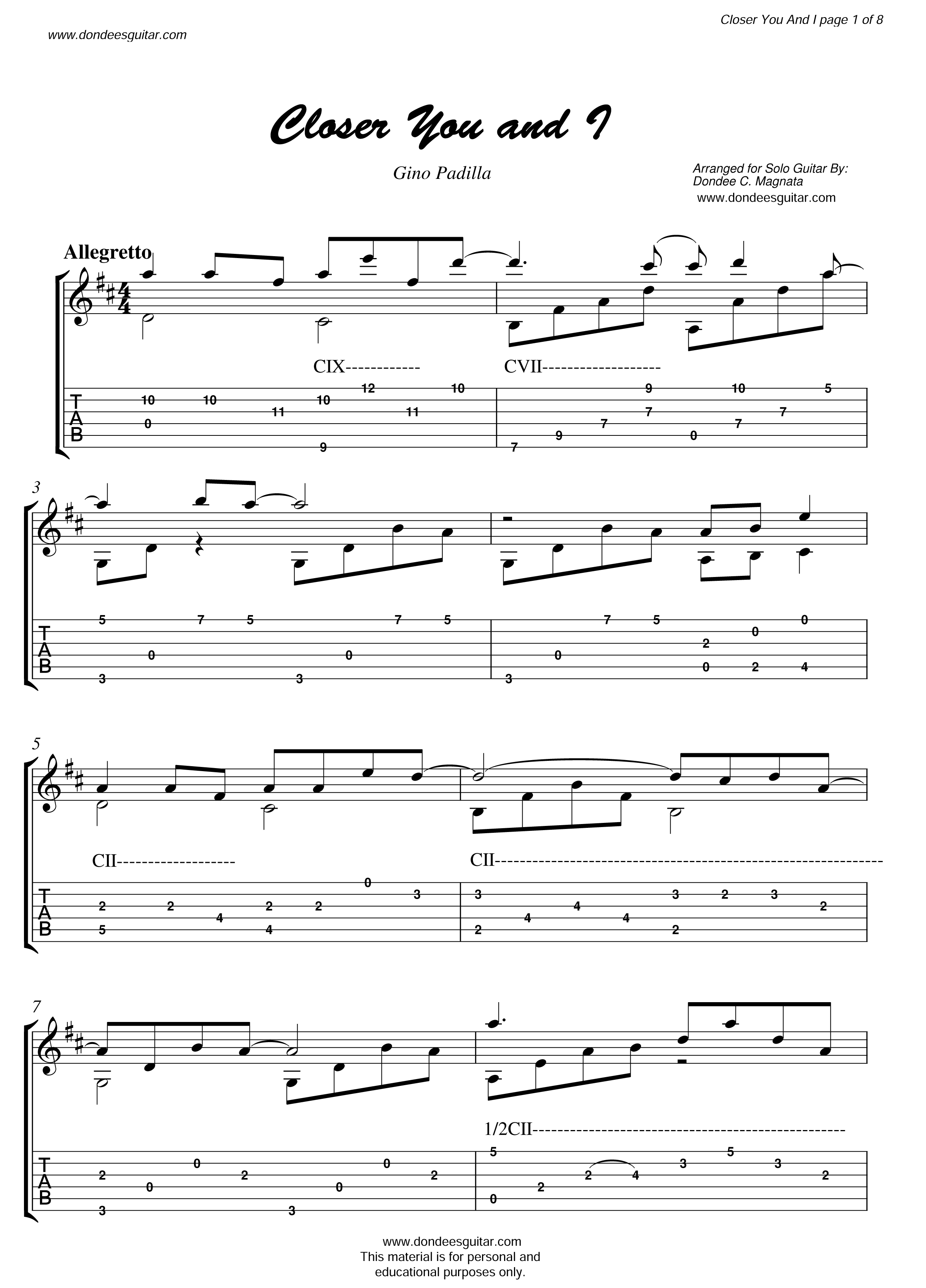 Closer You And I Fingerstyle Tabs