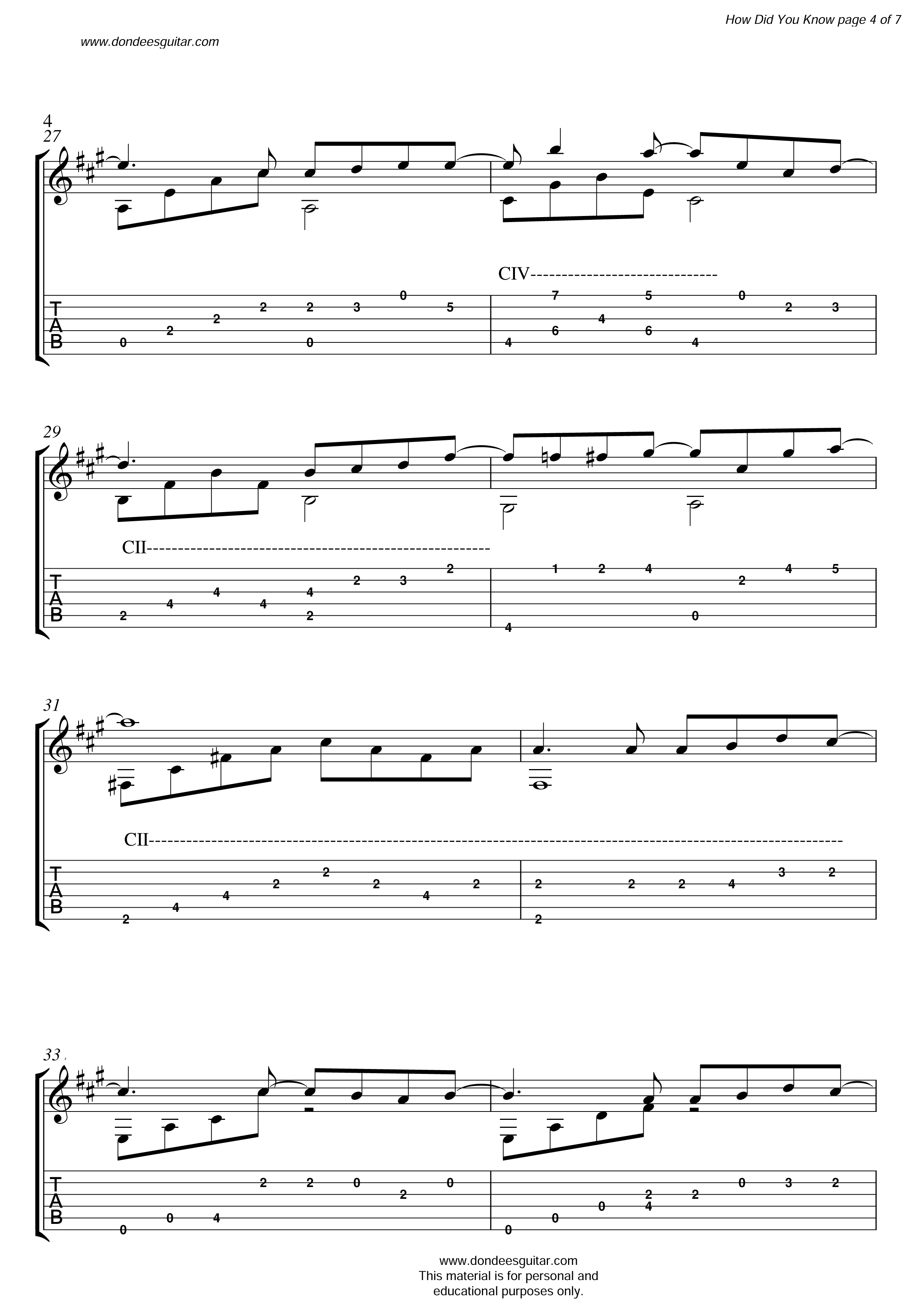 How_did_you_know Solo Classical Guitar-4 How Did You Know Fingerstyle Tabs
