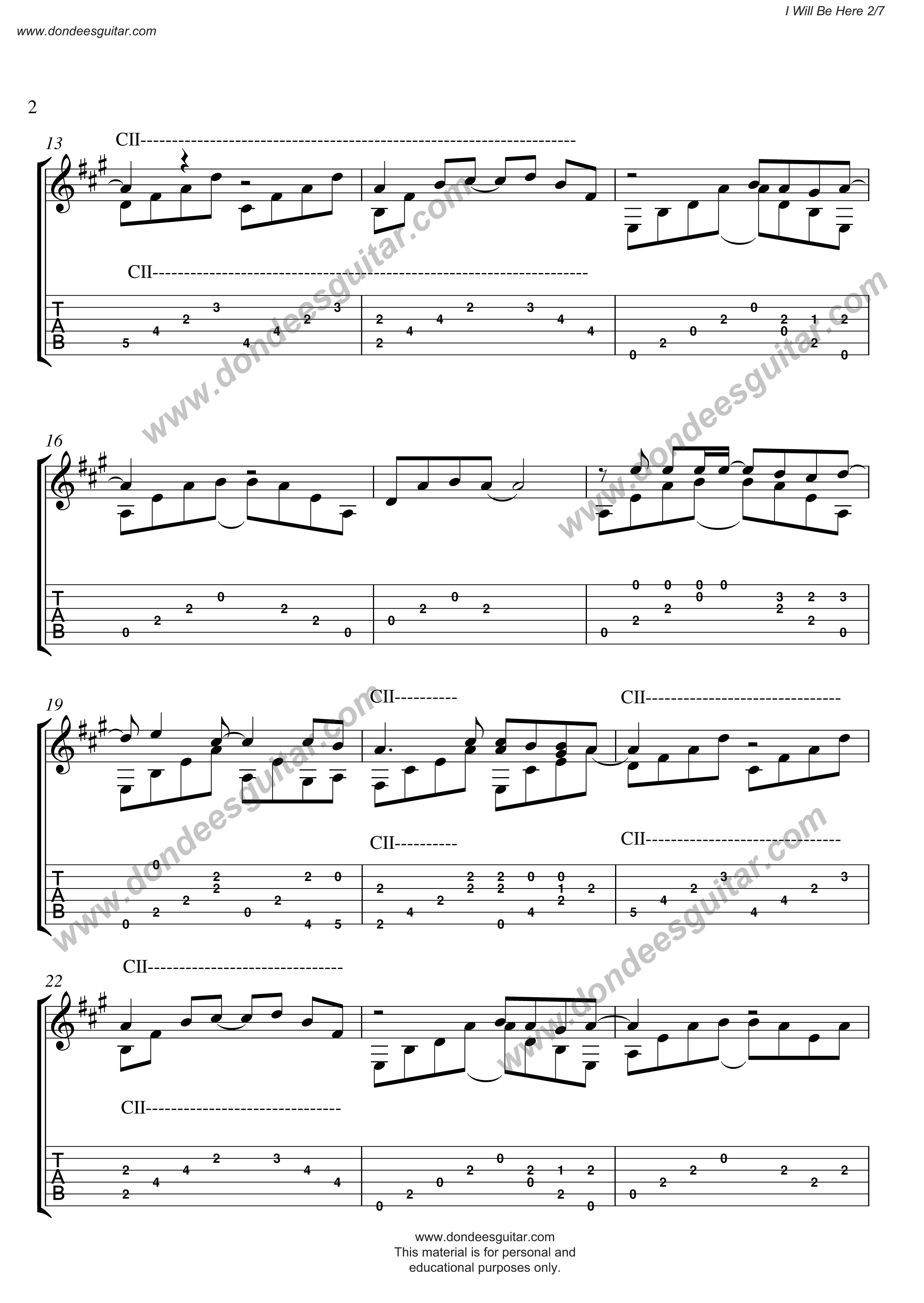 I Will Be Here Fingerstyle Tabs