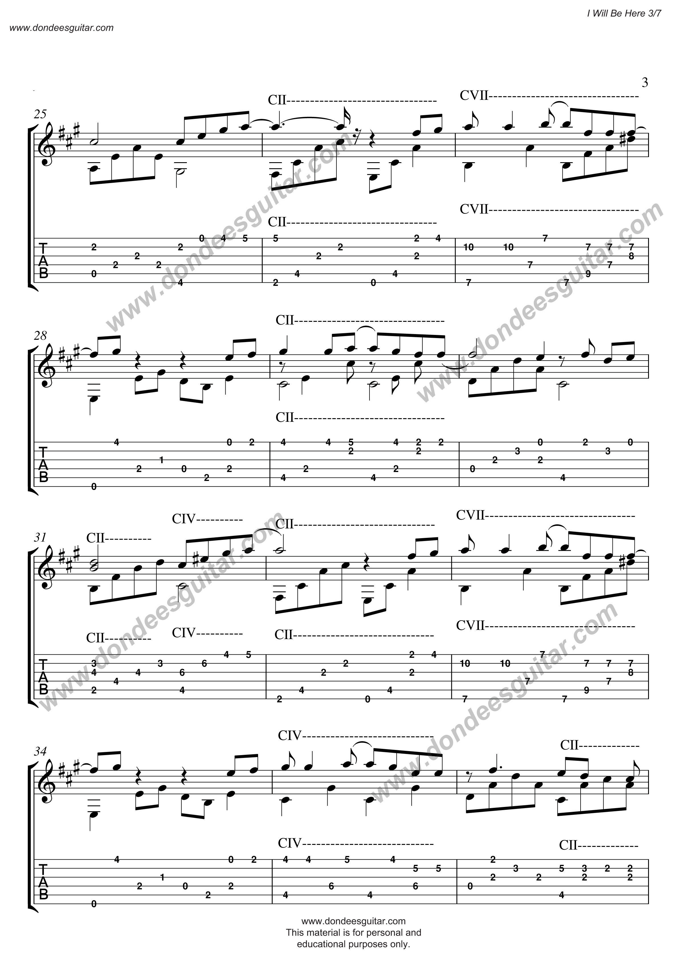 I Will Be Here-Classical Guitar-Notation and Tablature-3 I Will Be Here Fingerstyle Tabs