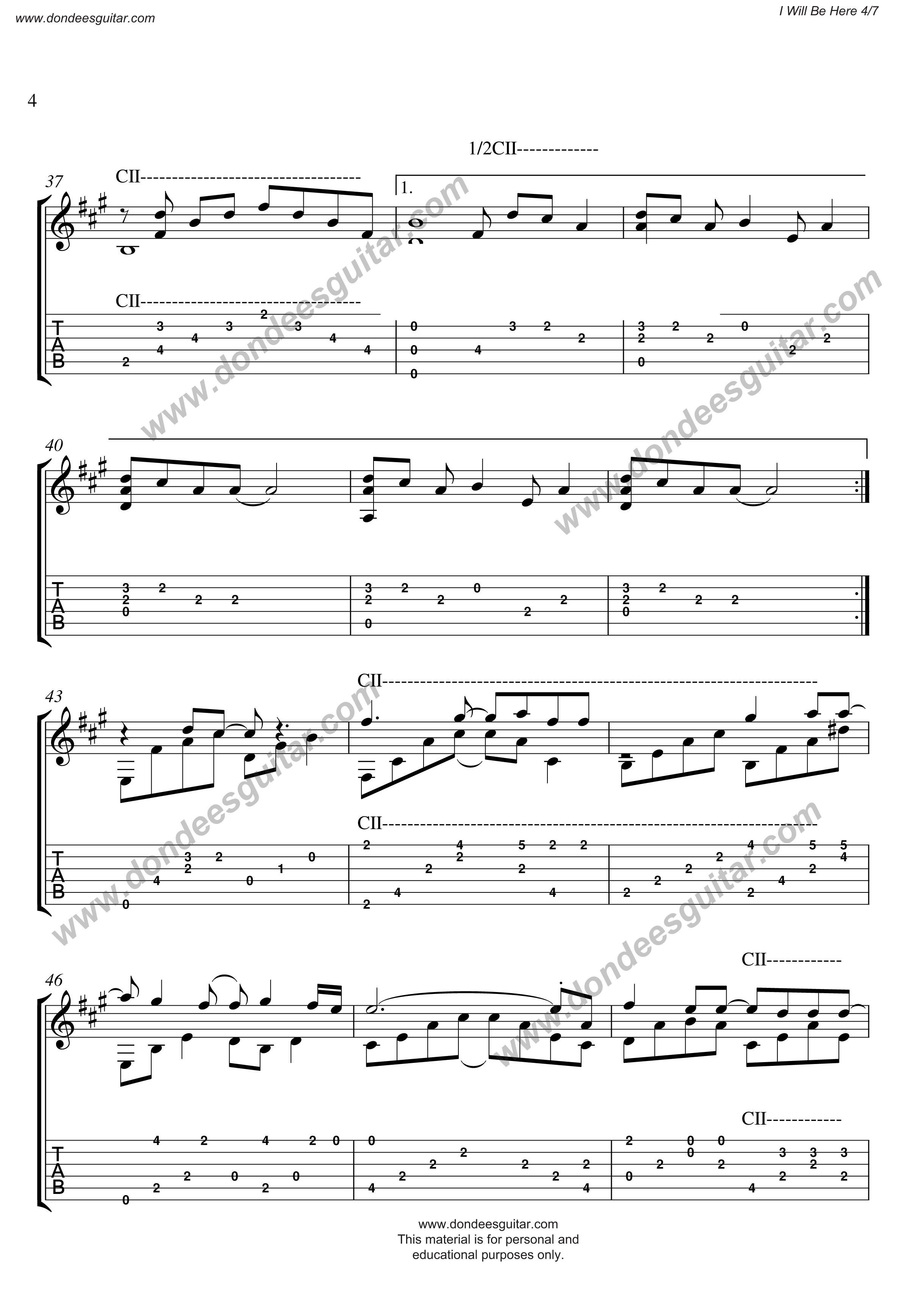 I Will Be Here Fingerstyle Tabs