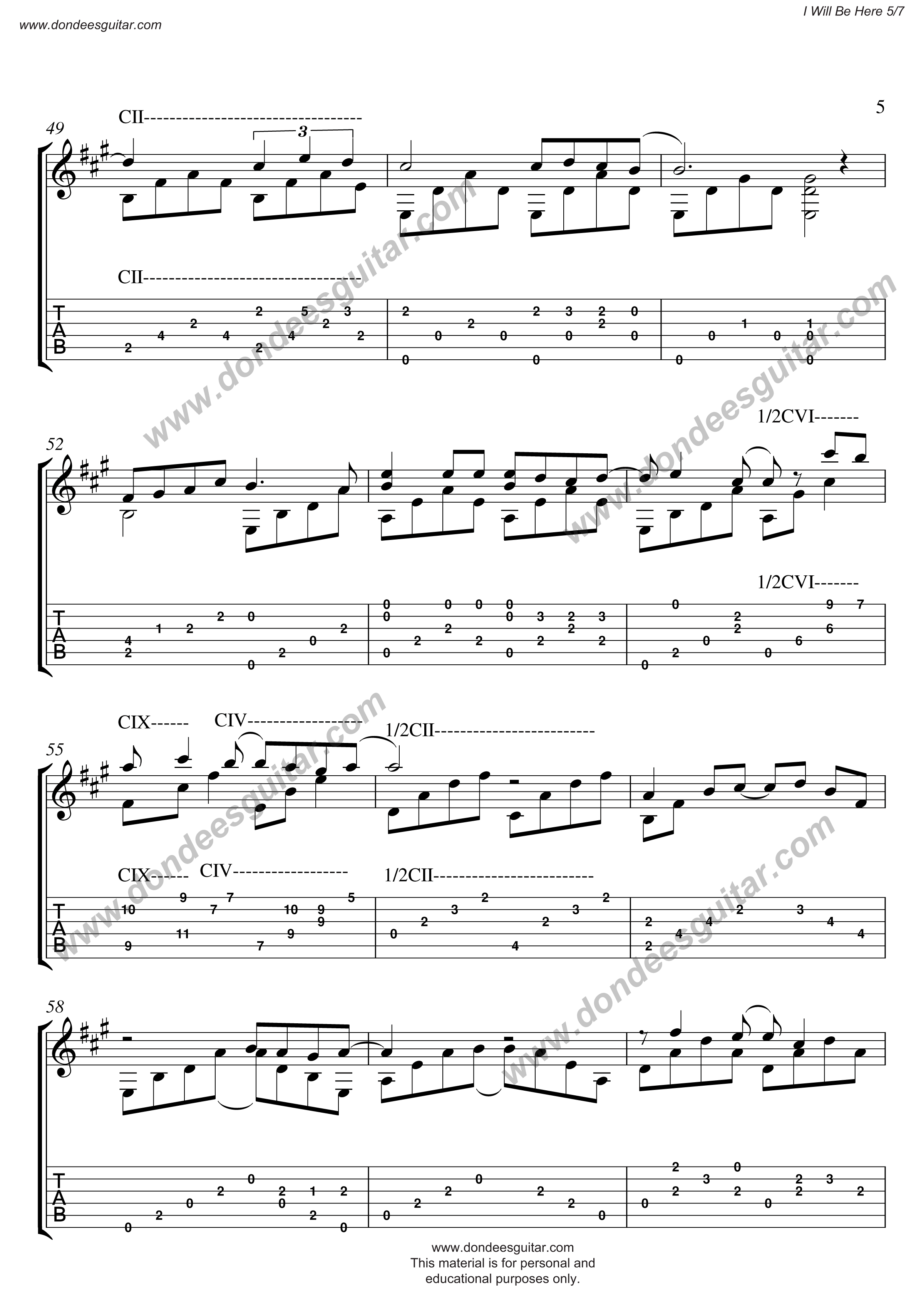 I Will Be Here-Classical Guitar-Notation and Tablature-5