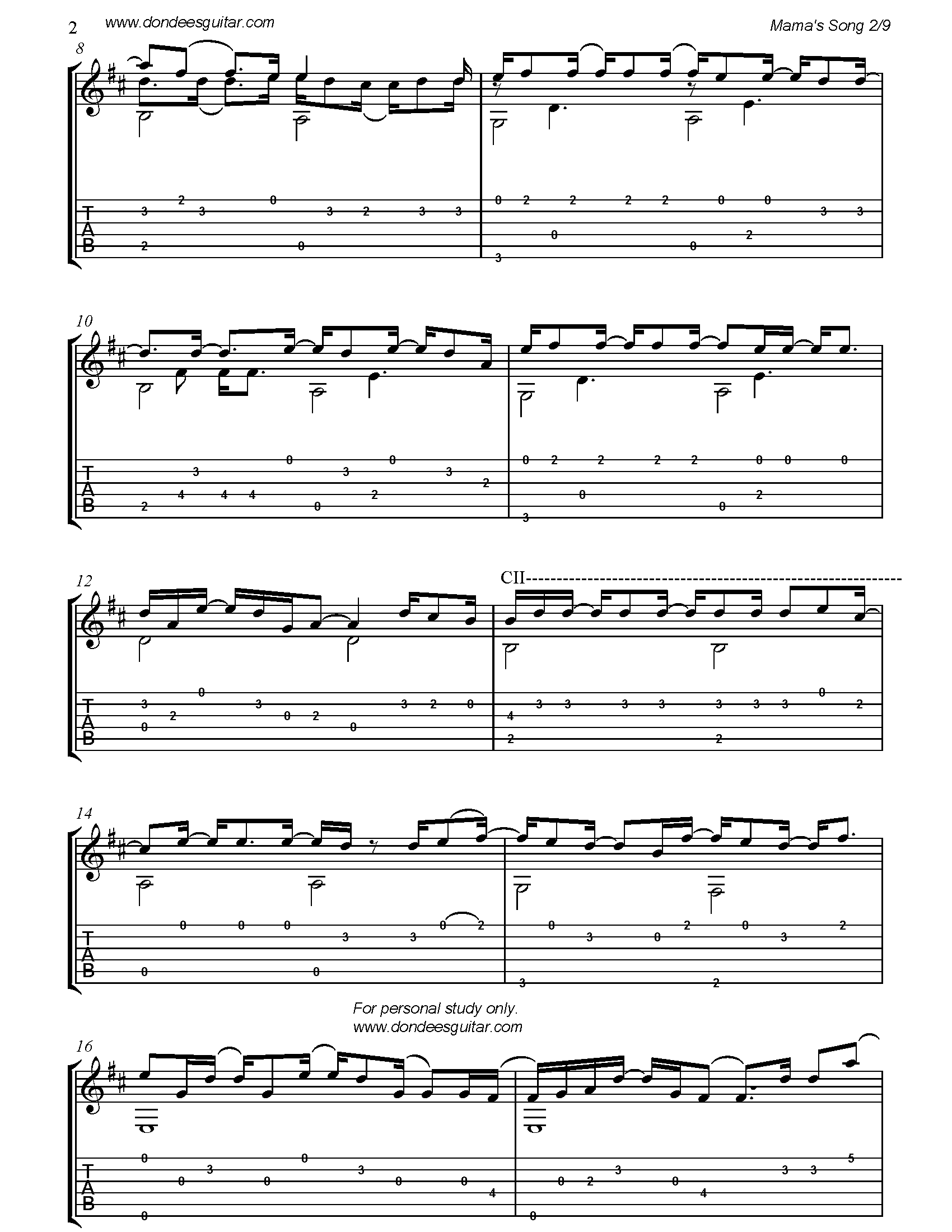 Mama's Song Fingerstyle Tabs