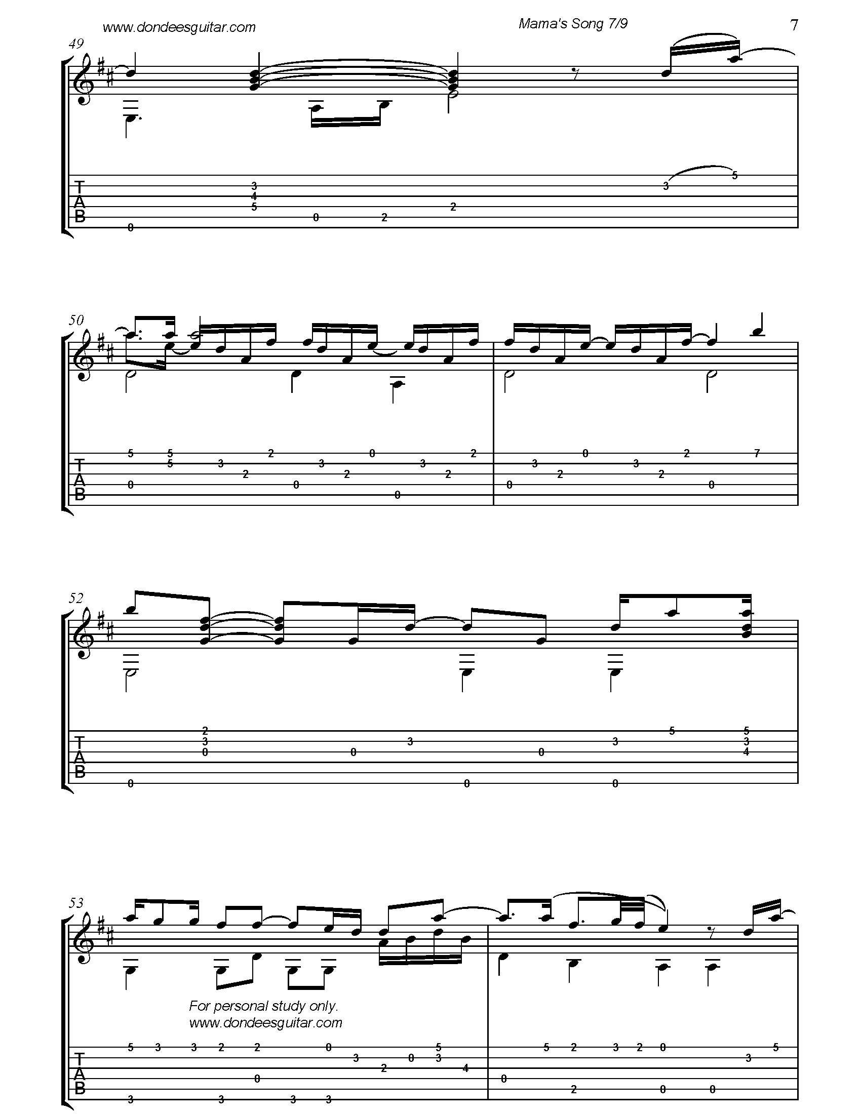 Mama's Song Fingerstyle Tabs