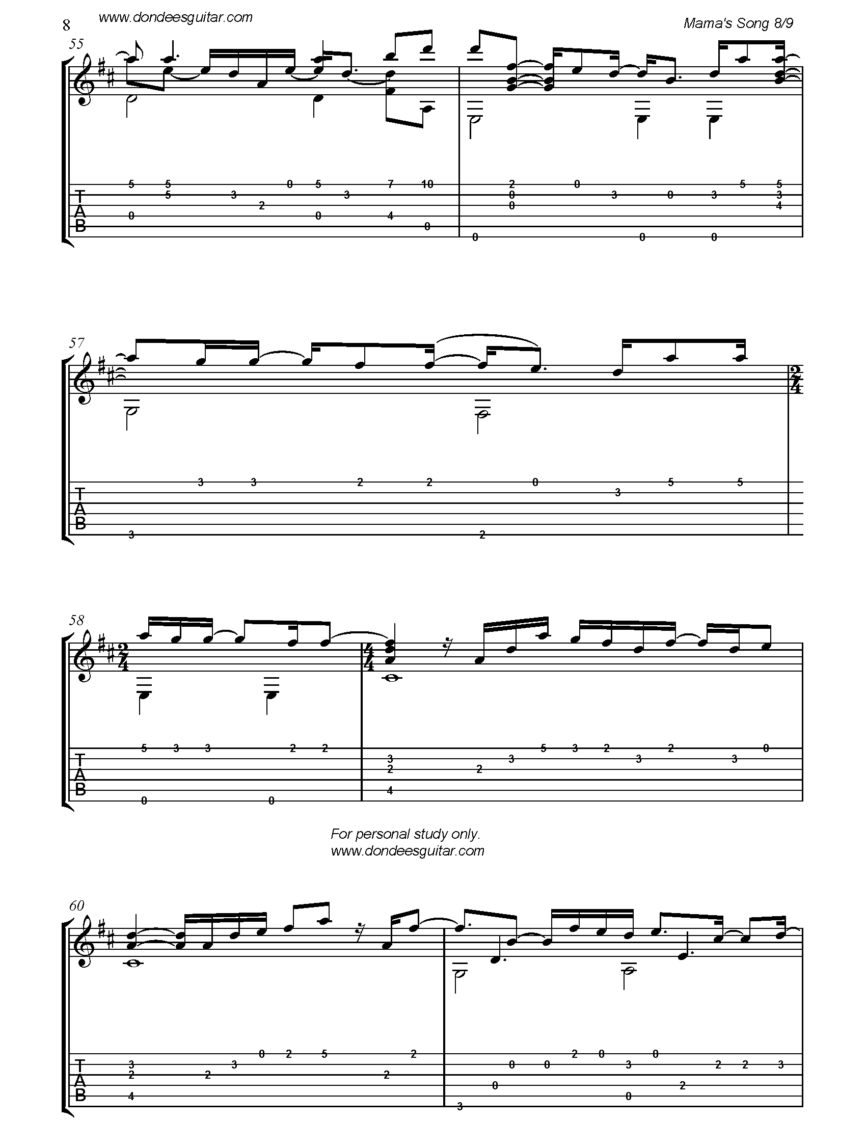 Mama's Song Fingerstyle Tabs