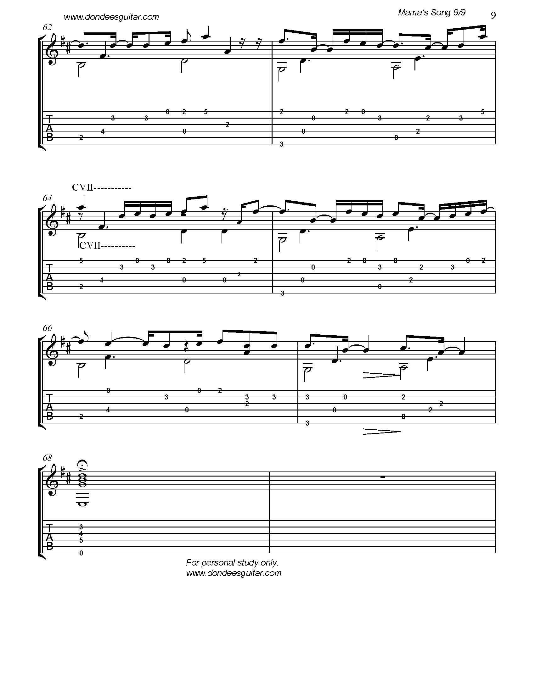 Mama's Song Fingerstyle Tabs