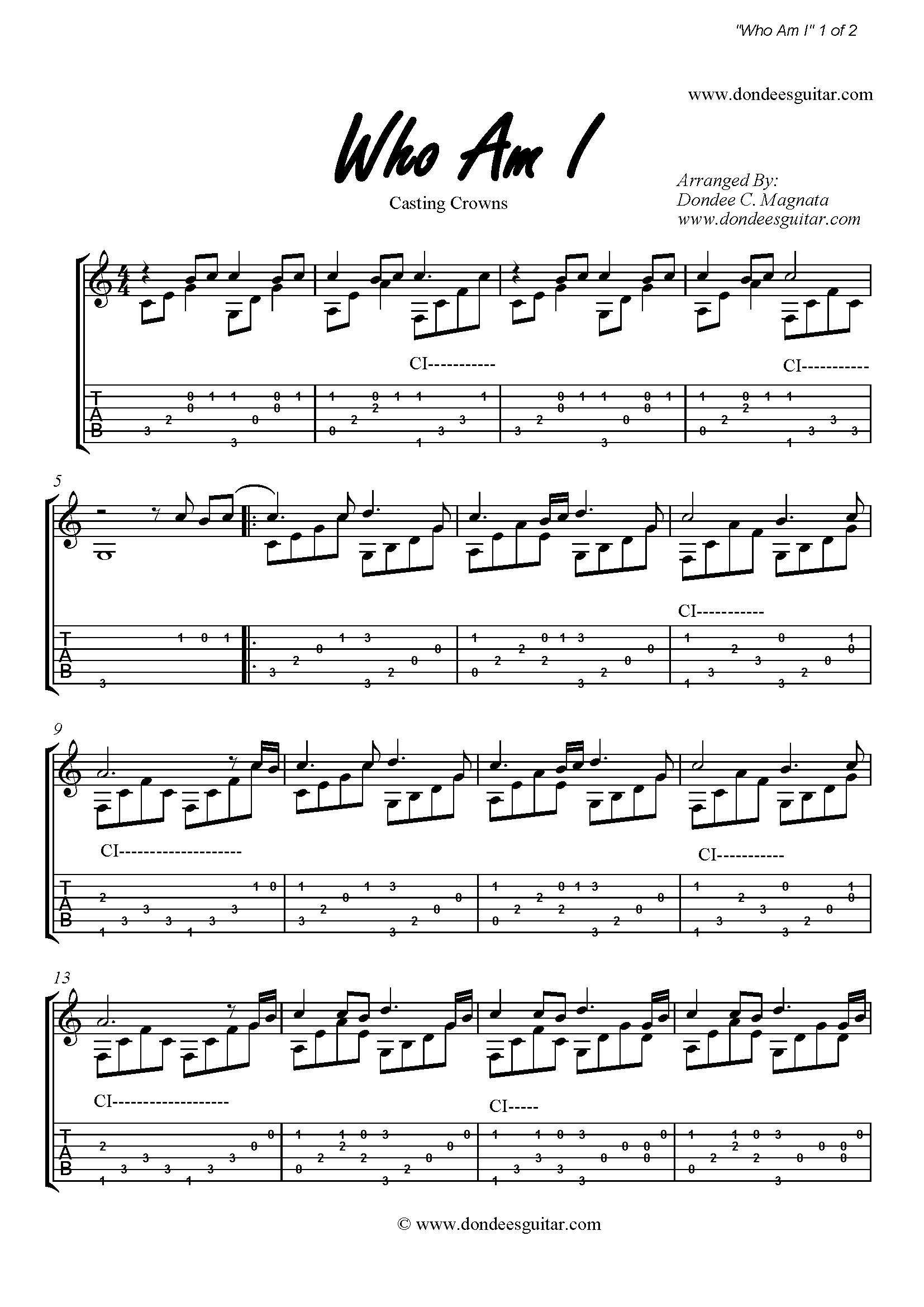 Who Am I Fingerstyle Tabs