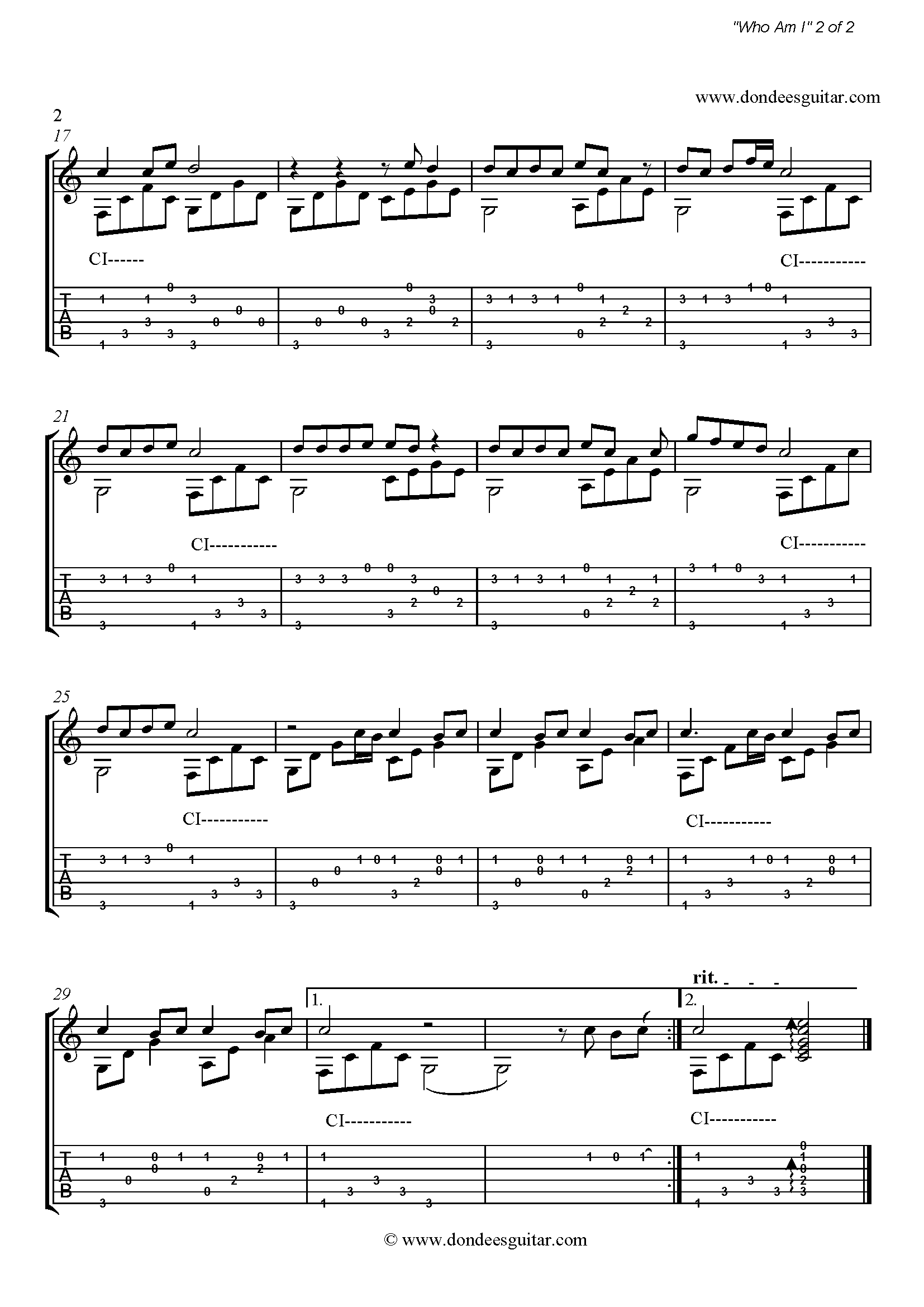 Who Am I Fingerstyle Tabs