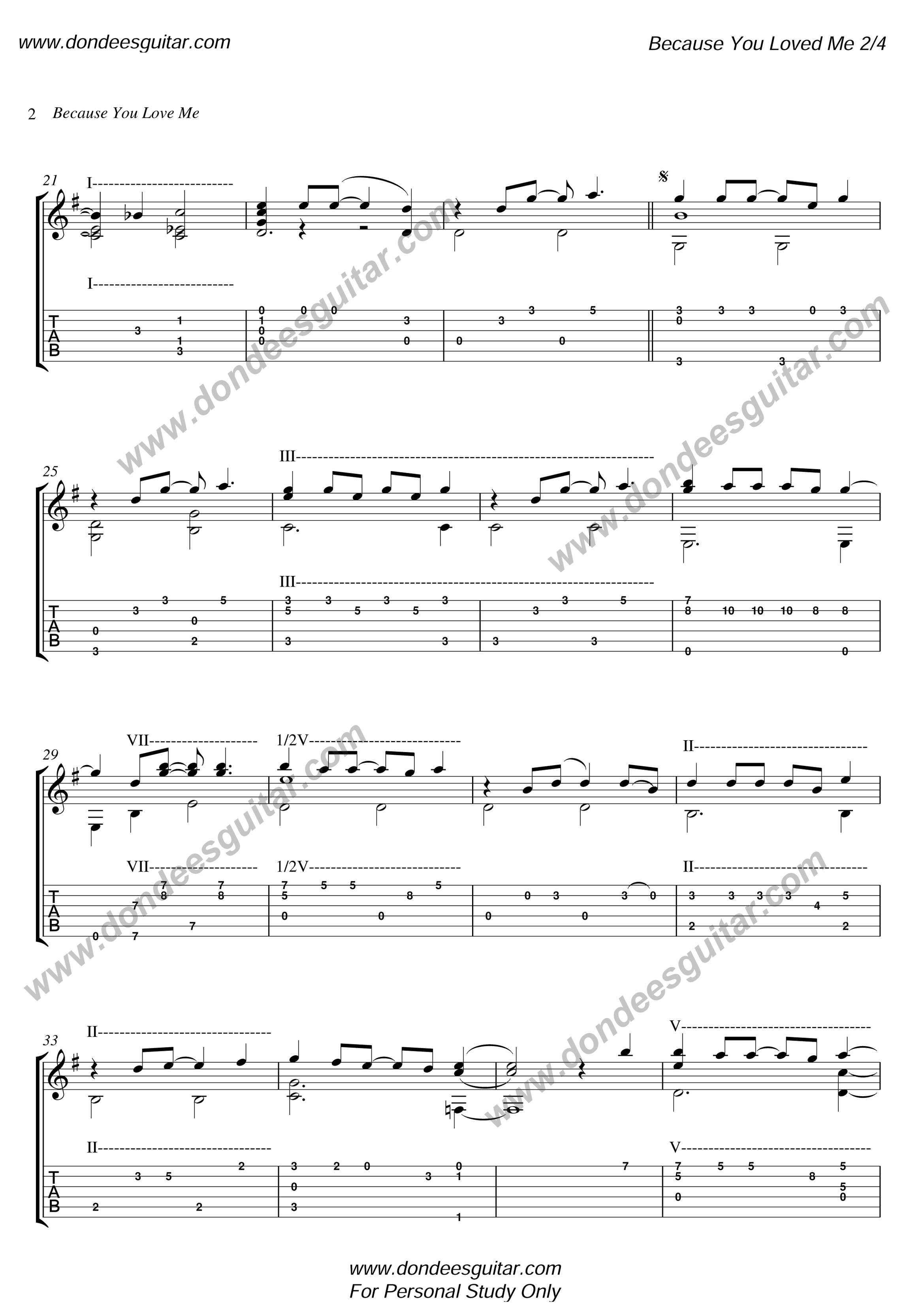 Because You Loved Me Fingerstyle Tabs