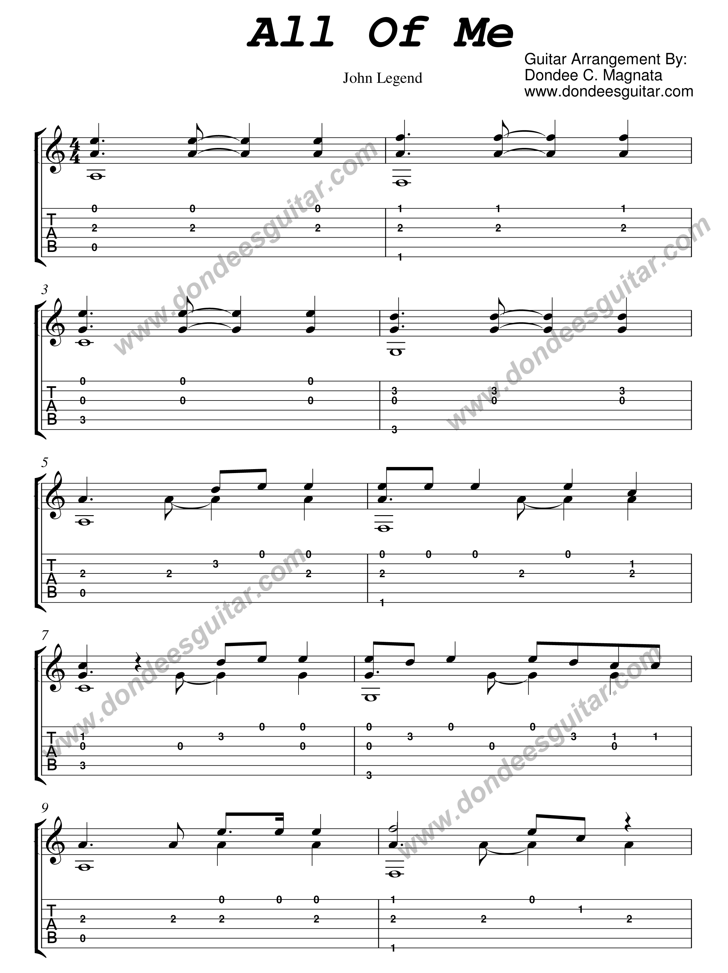 All Of Me Fingerstyle Tabs