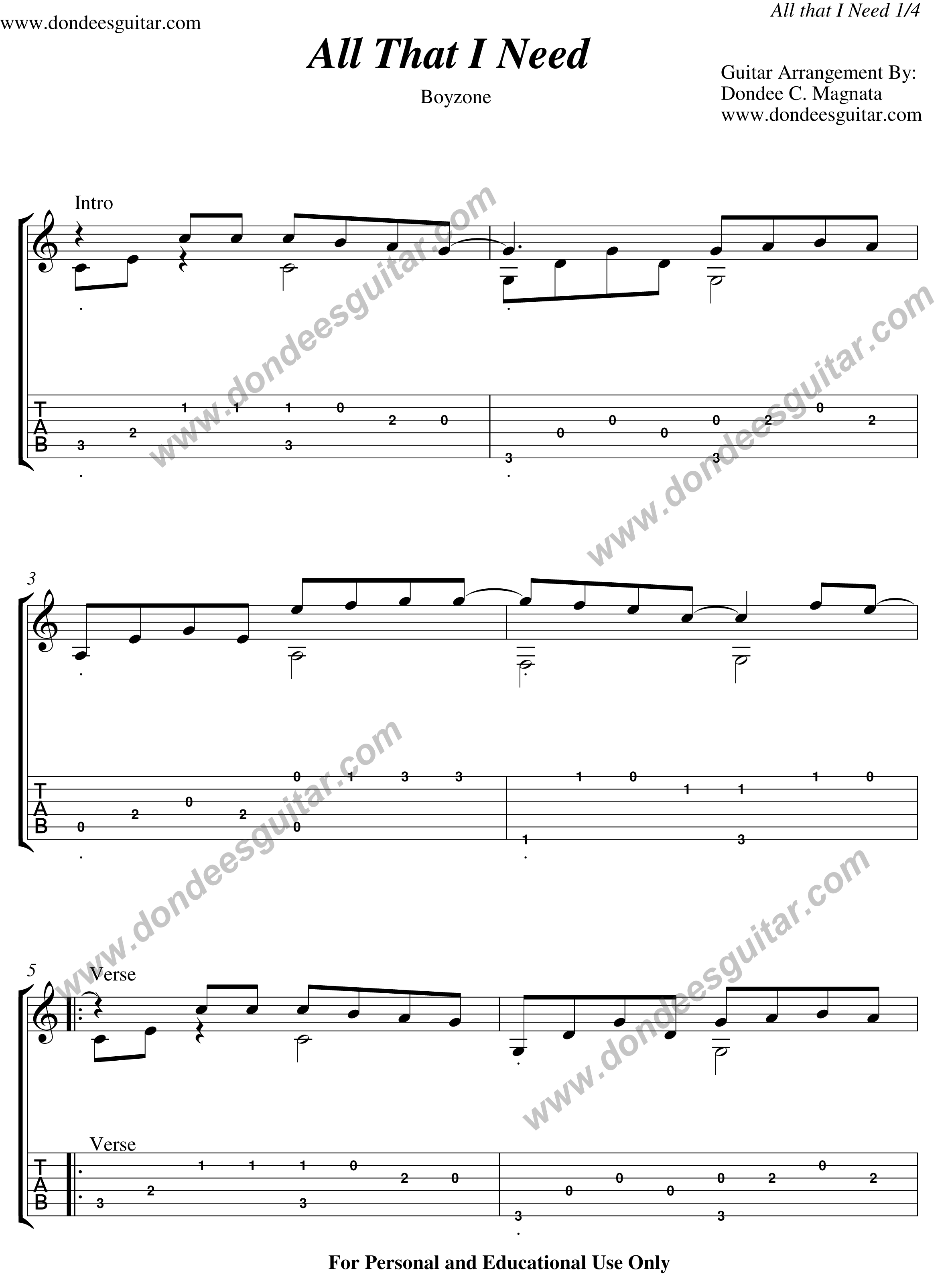 All That I Need Fingerstyle Tabs