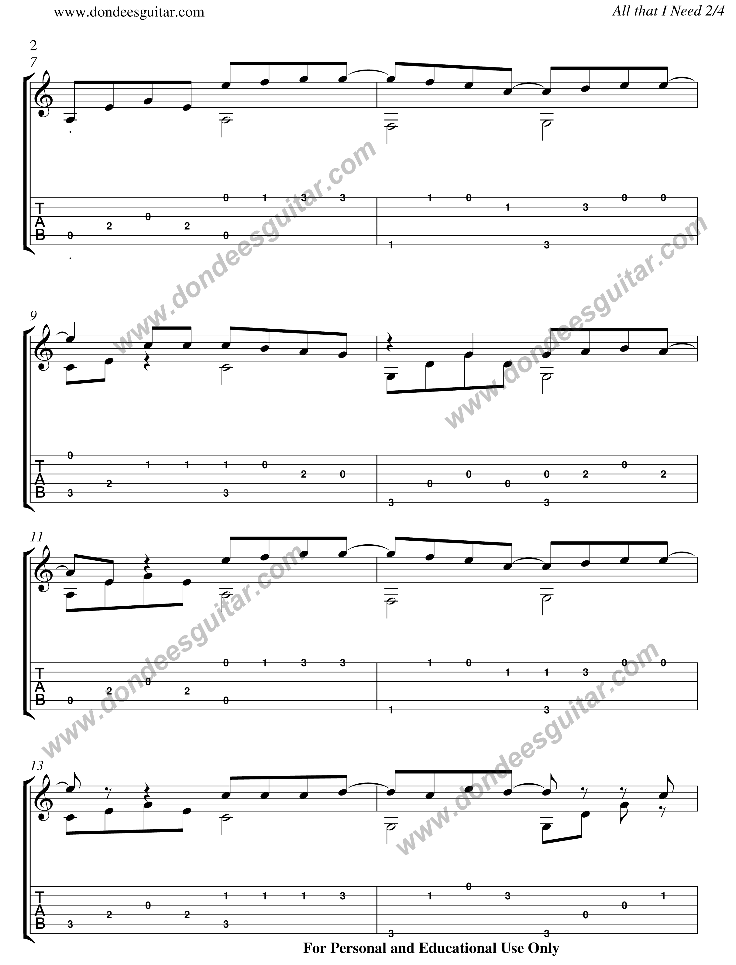 All That I Need Fingerstyle Tabs