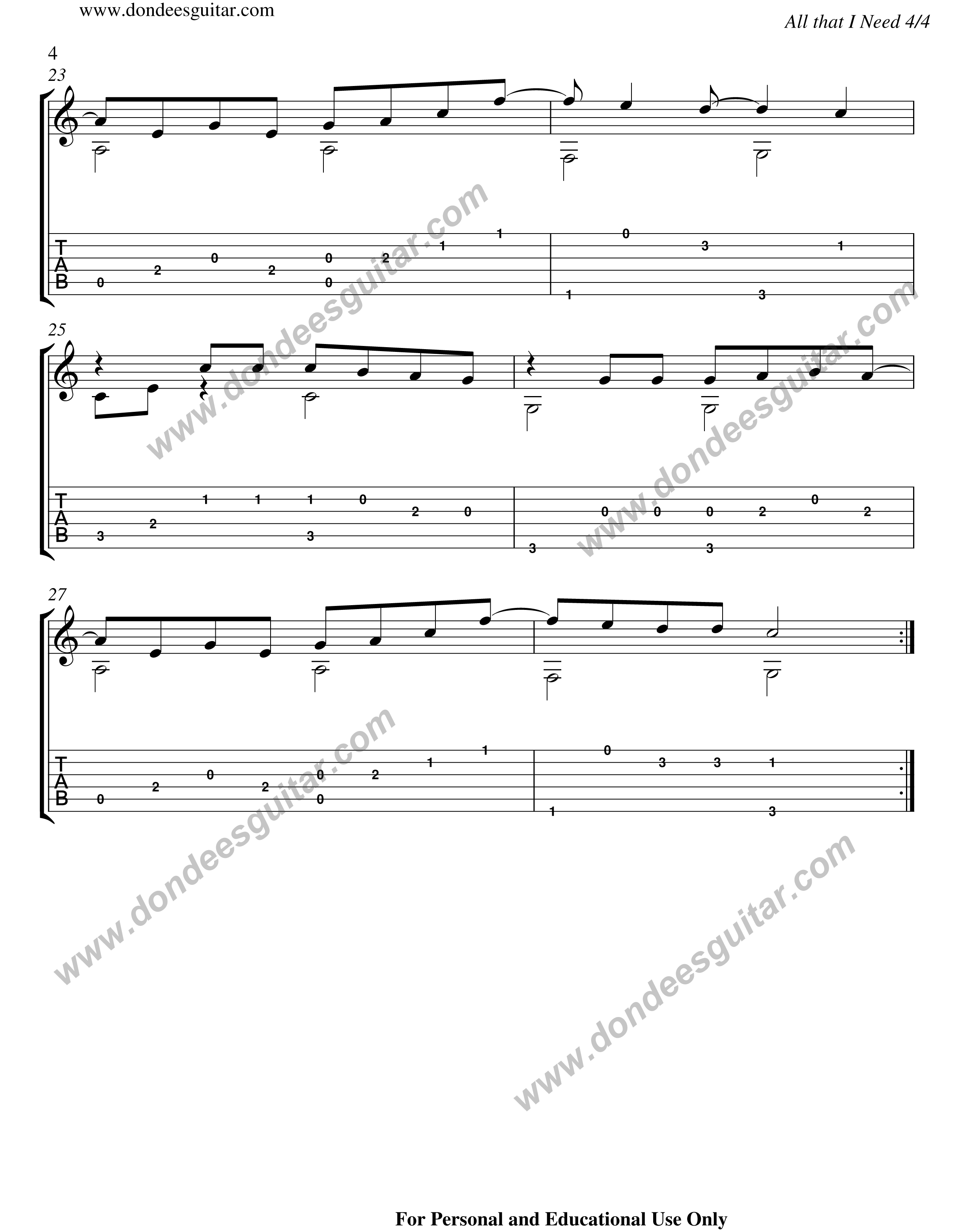 All That I Need-4 All That I Need Fingerstyle Tabs