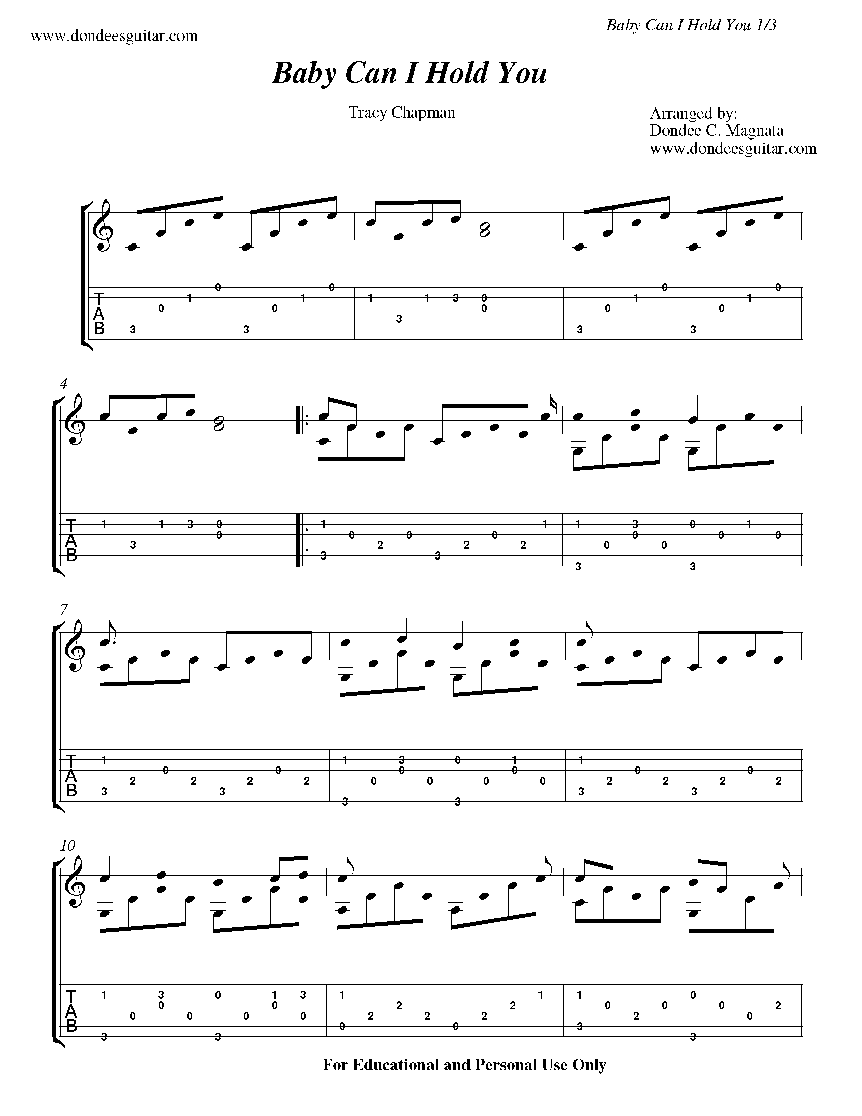 Baby Can I Hold You Fingerstyle Tabs