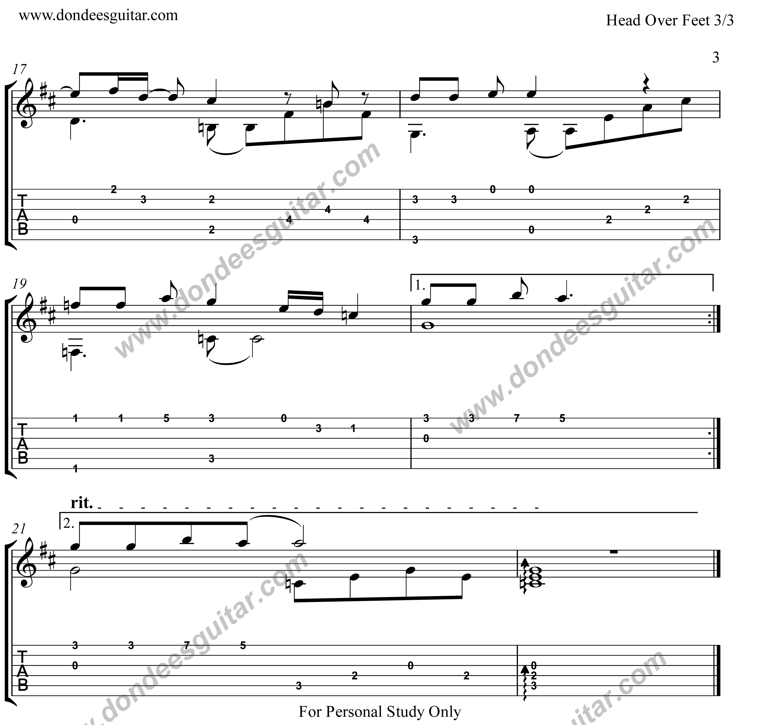 Head Over Feet Fingerstyle Tabs