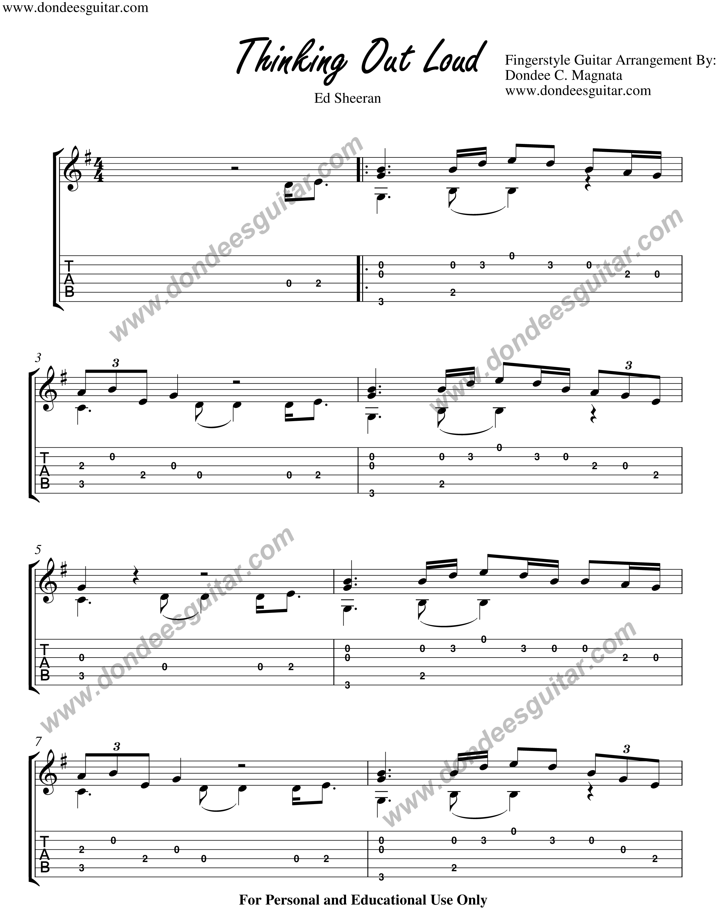 Thinking Out Loud Fingerstyle Tabs