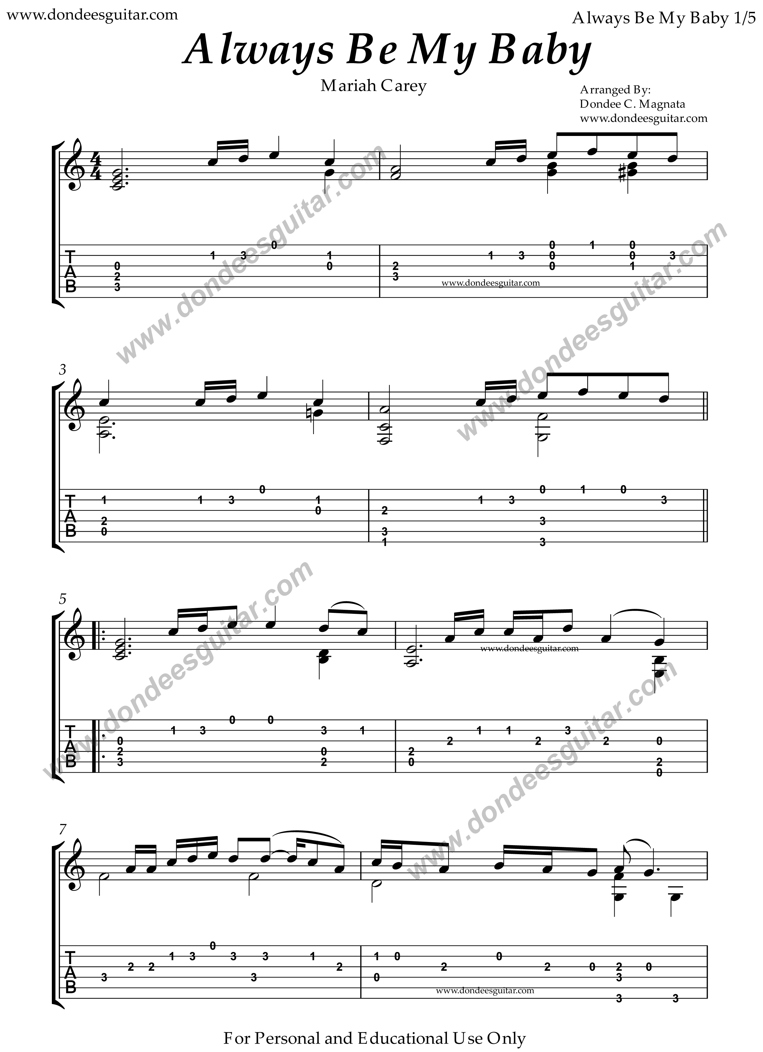 Always Be My Baby Fingerstyle Tabs