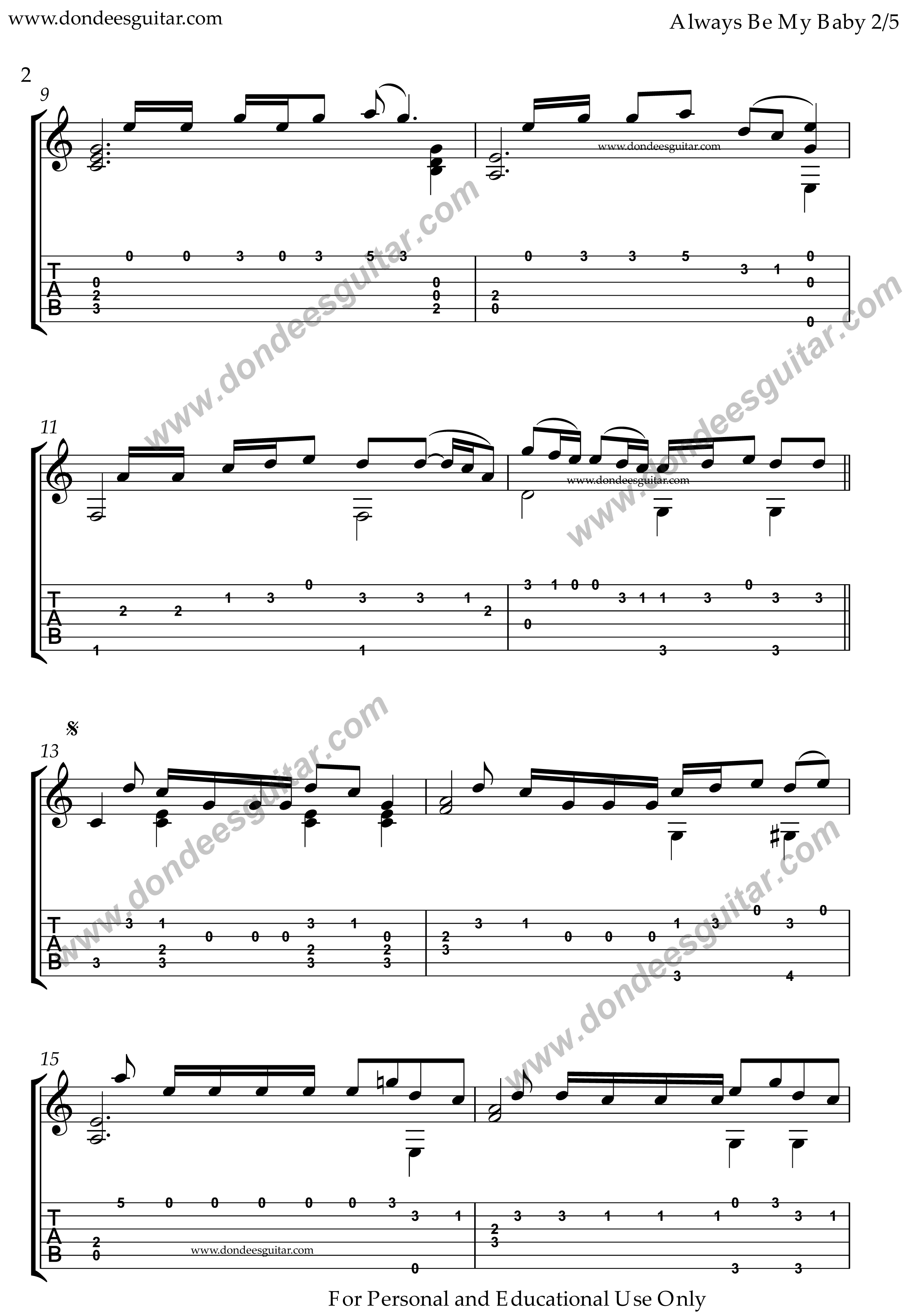 Always Be My Baby Fingerstyle Tabs