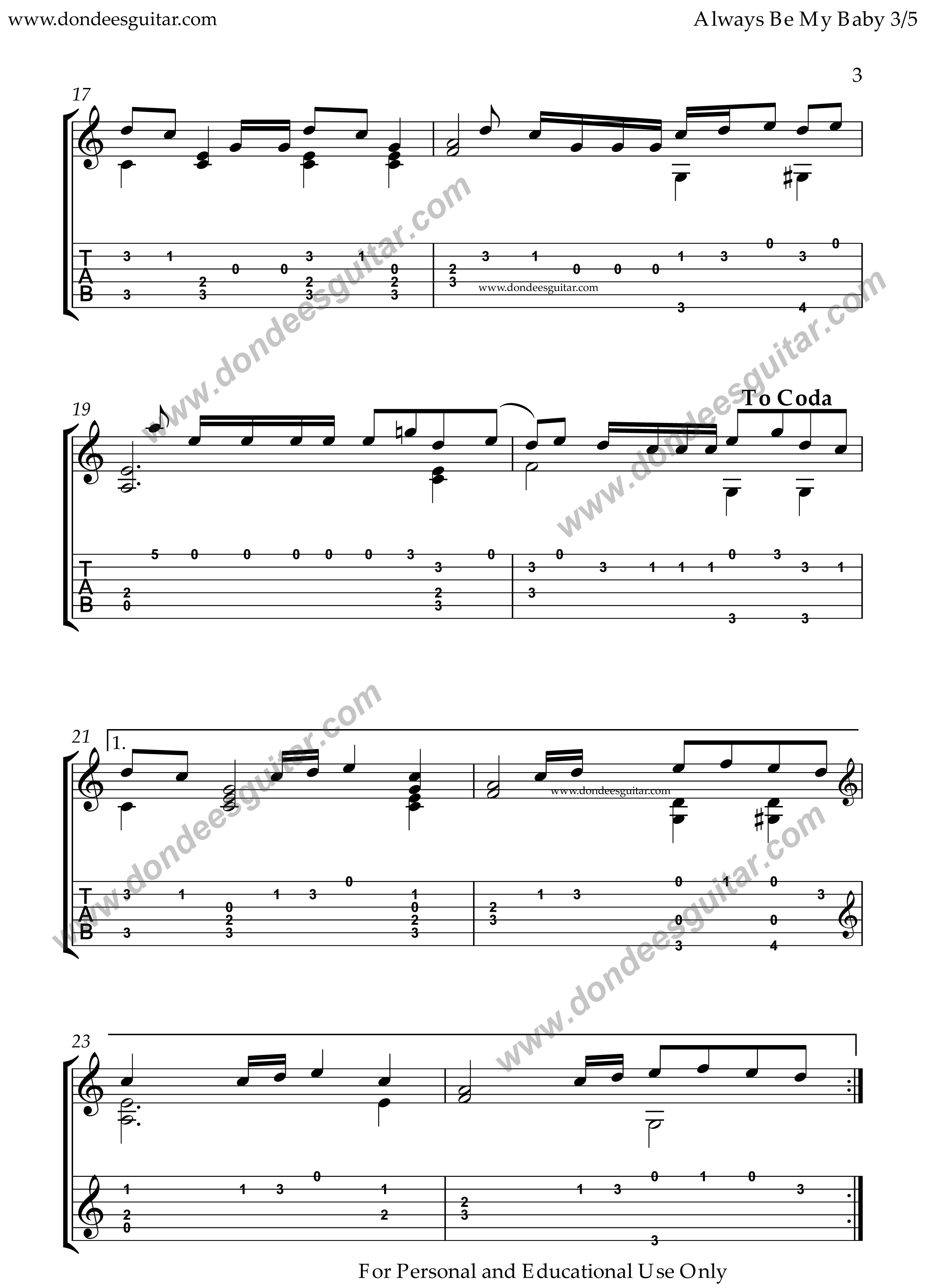 Always Be My Baby Fingerstyle Tabs