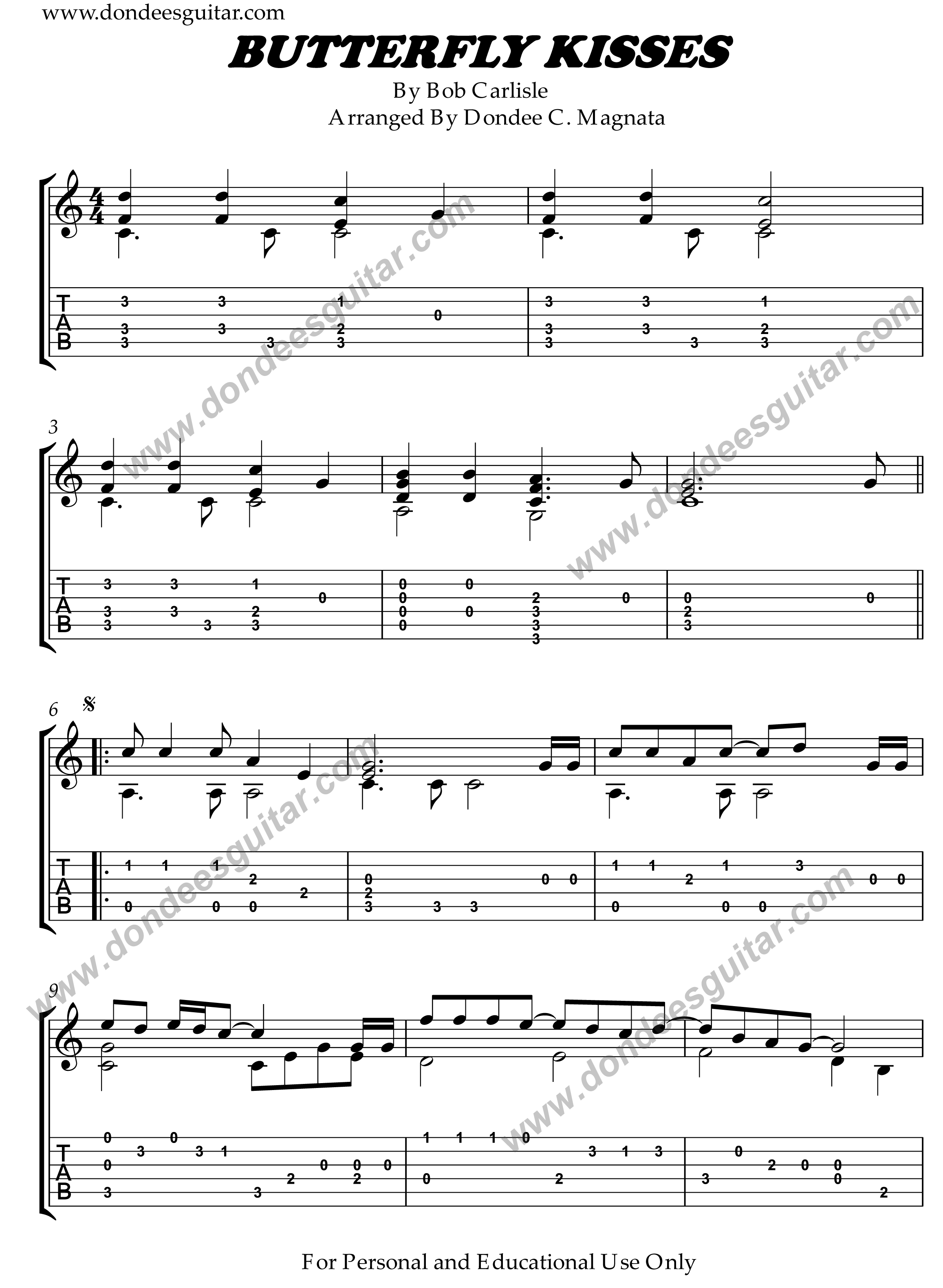 Butterfly Kisses – Fingerstyle Guitar – DondeesGuitar-1 Butterfly Kisses Fingerstyle Tabs