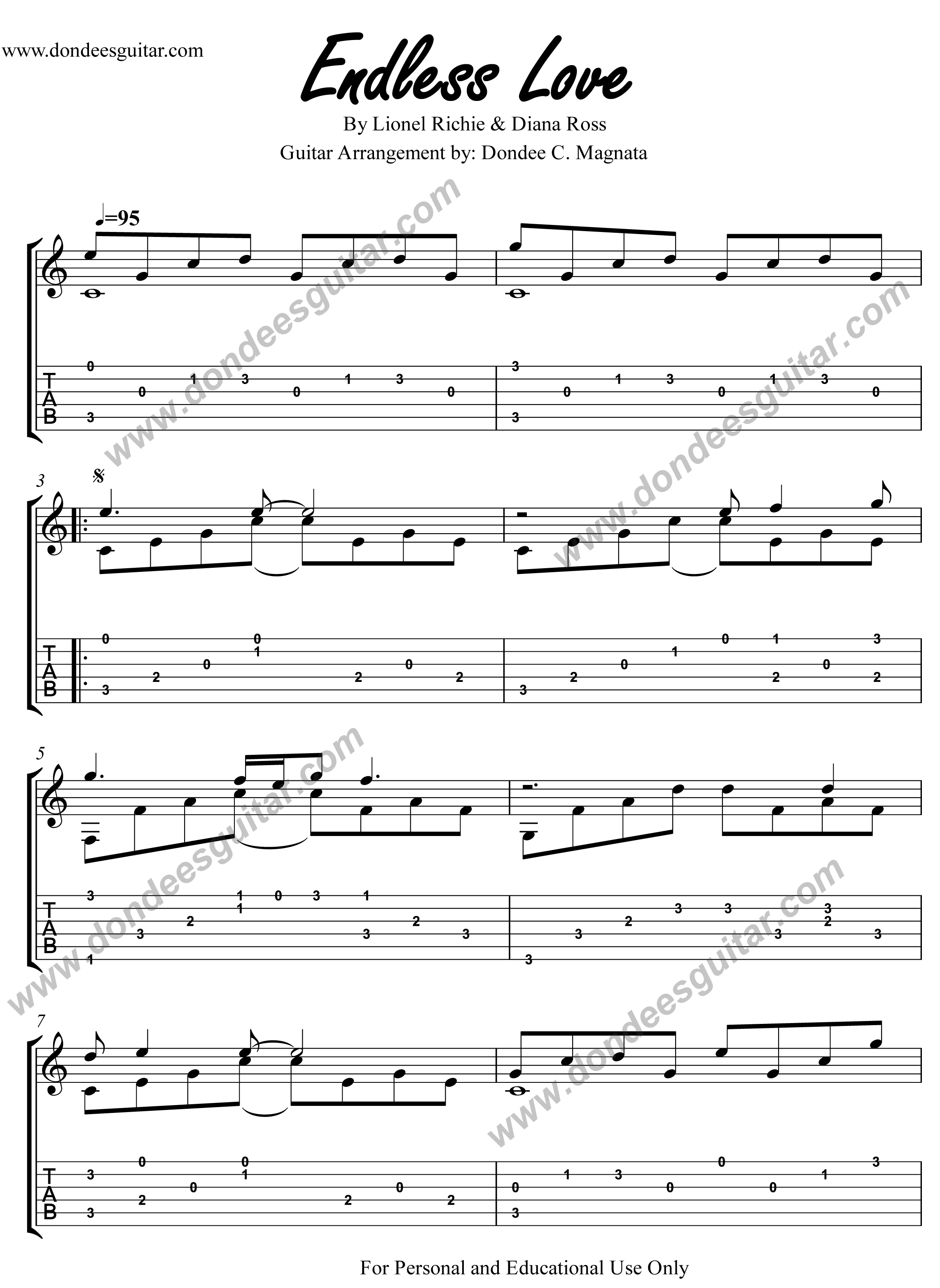Endless Love-Solo Guitar – DondeesGuitar-1 Endless Love Fingerstyle Tabs