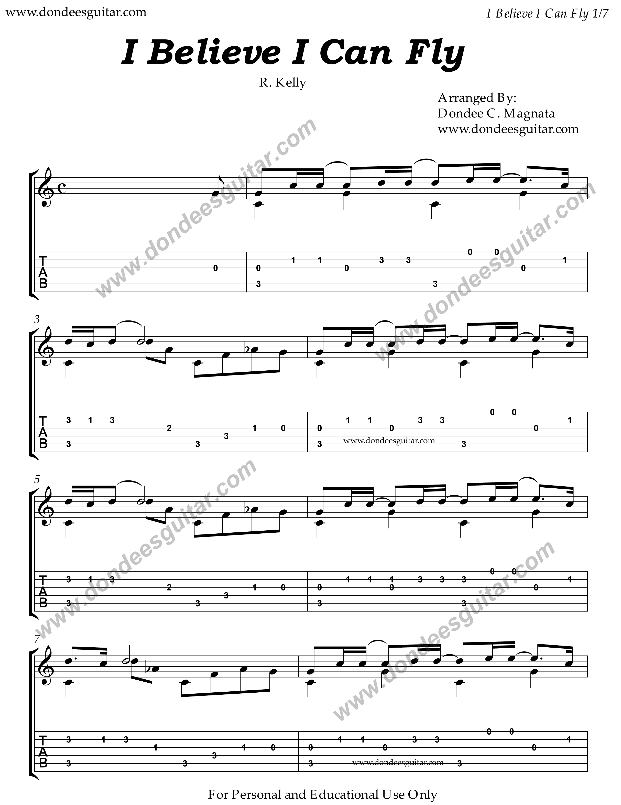 I Believe I Can Fly Fingerstyle Tabs
