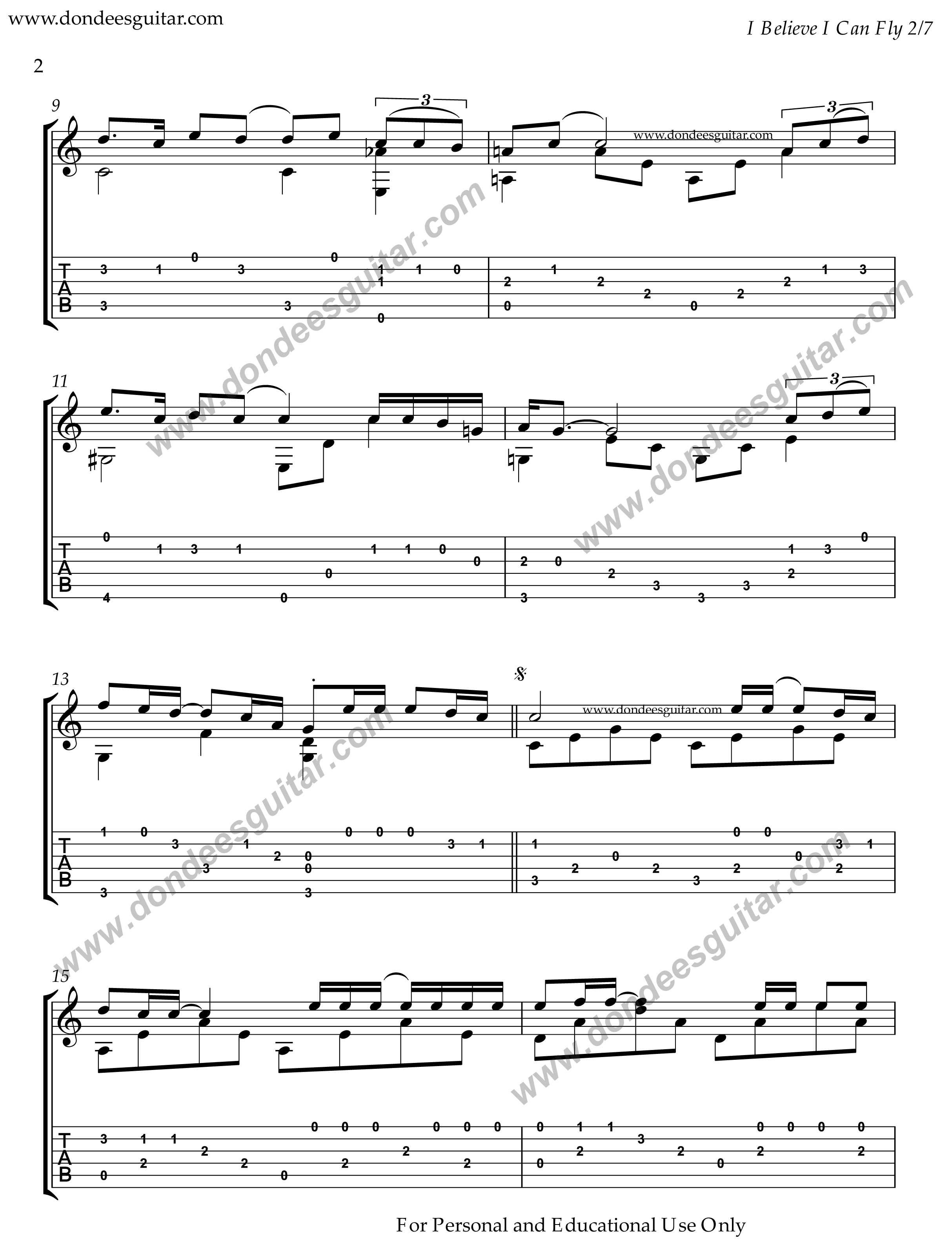 I Believe I Can Fly Fingerstyle Tabs