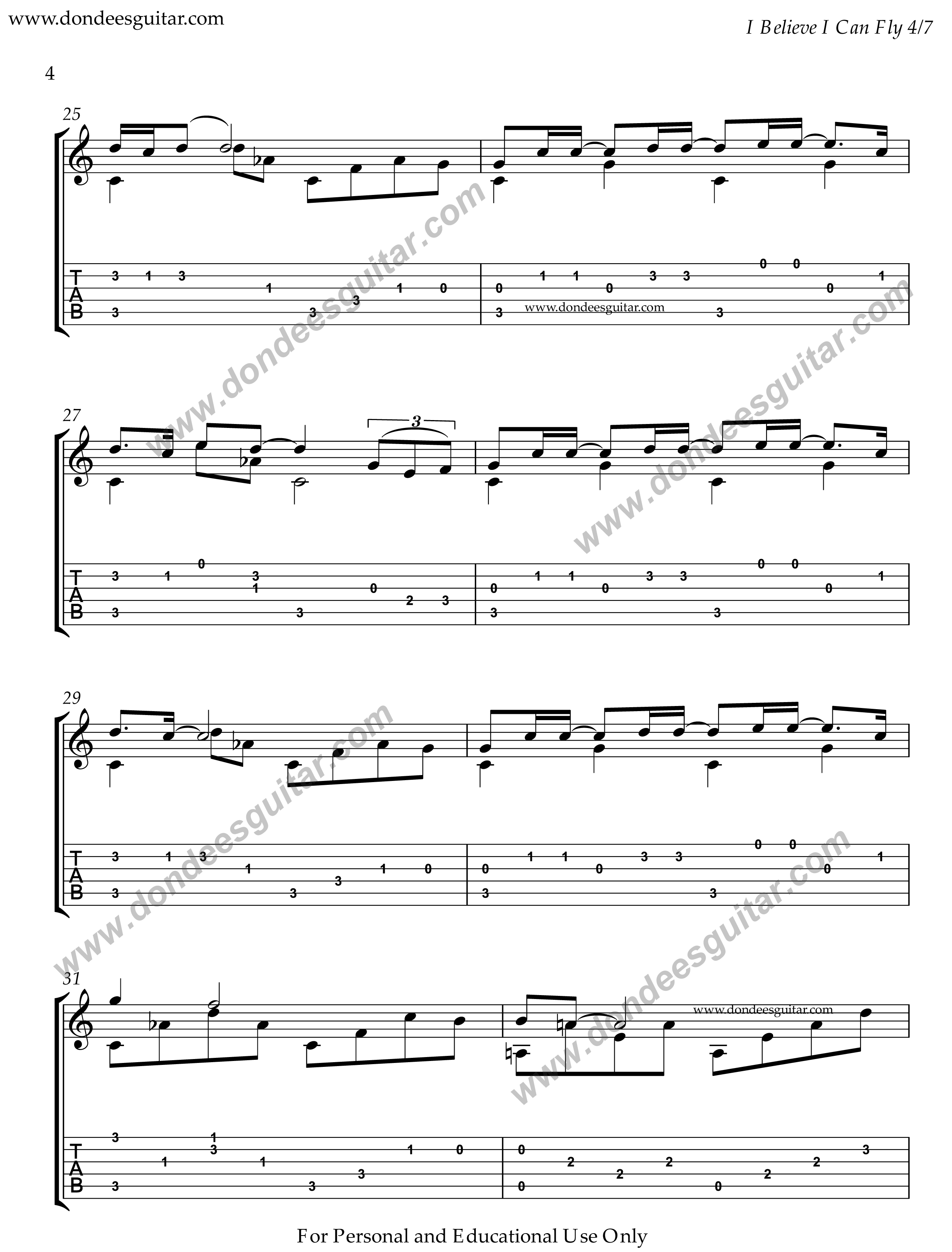 I Believe I Can Fly Fingerstyle Tabs