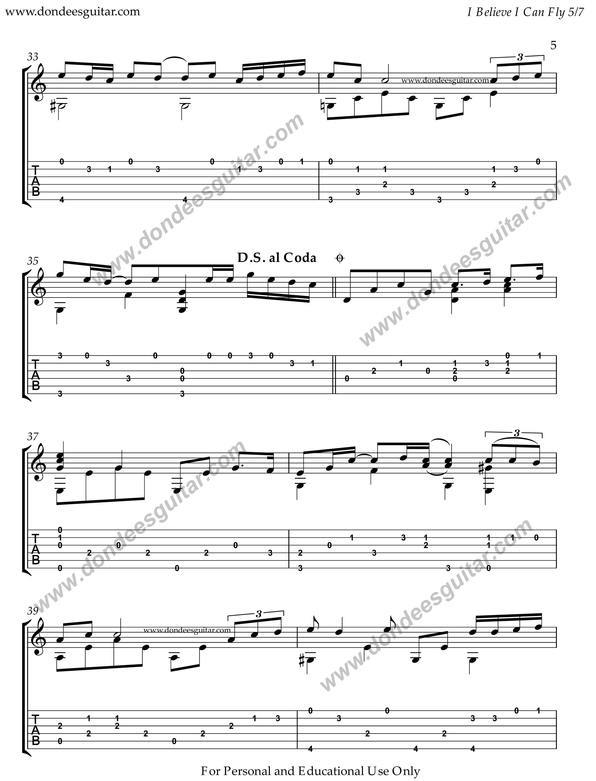 I Believe I Can Fly Fingerstyle Tabs