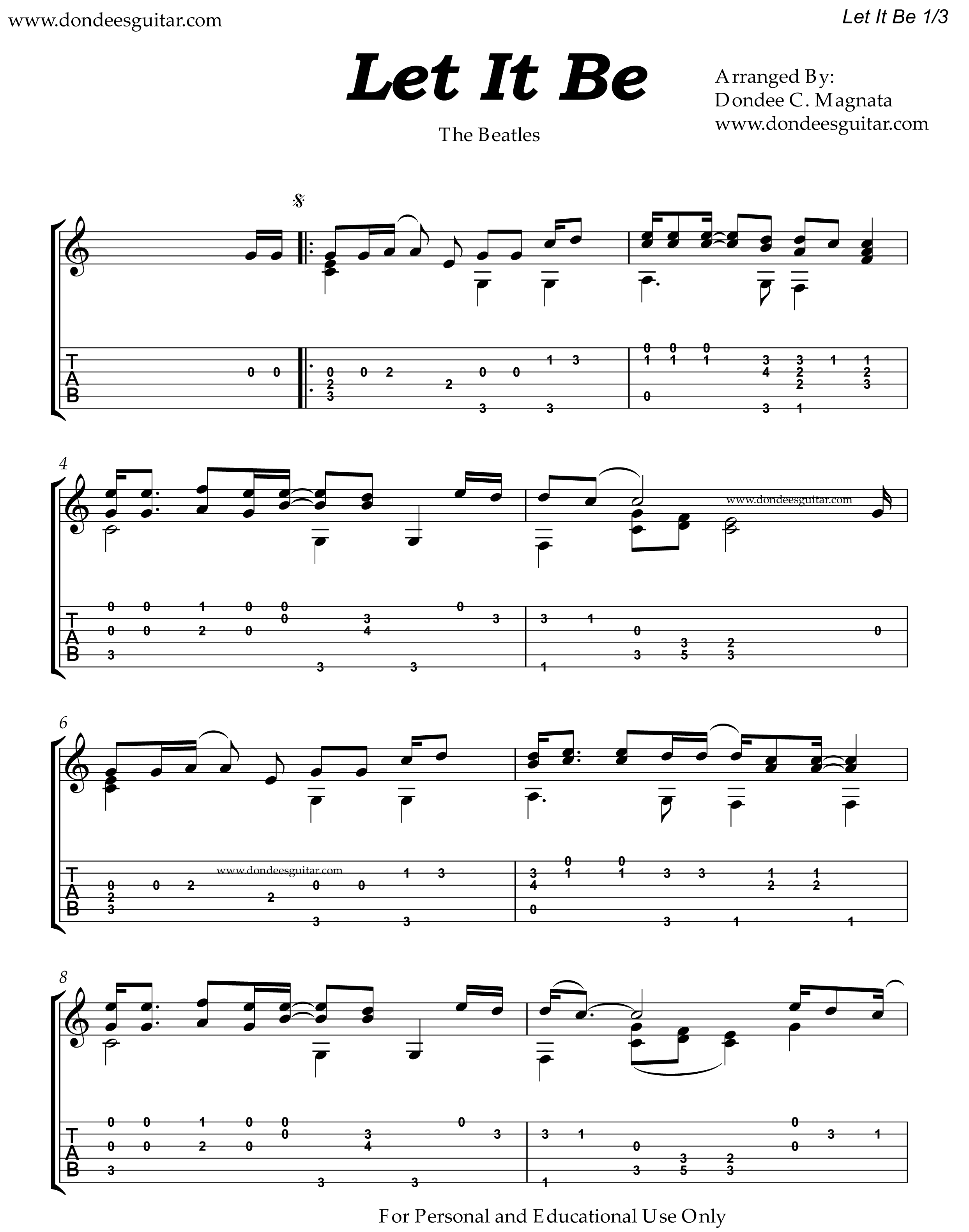 Let It Be Fingerstyle Tabs