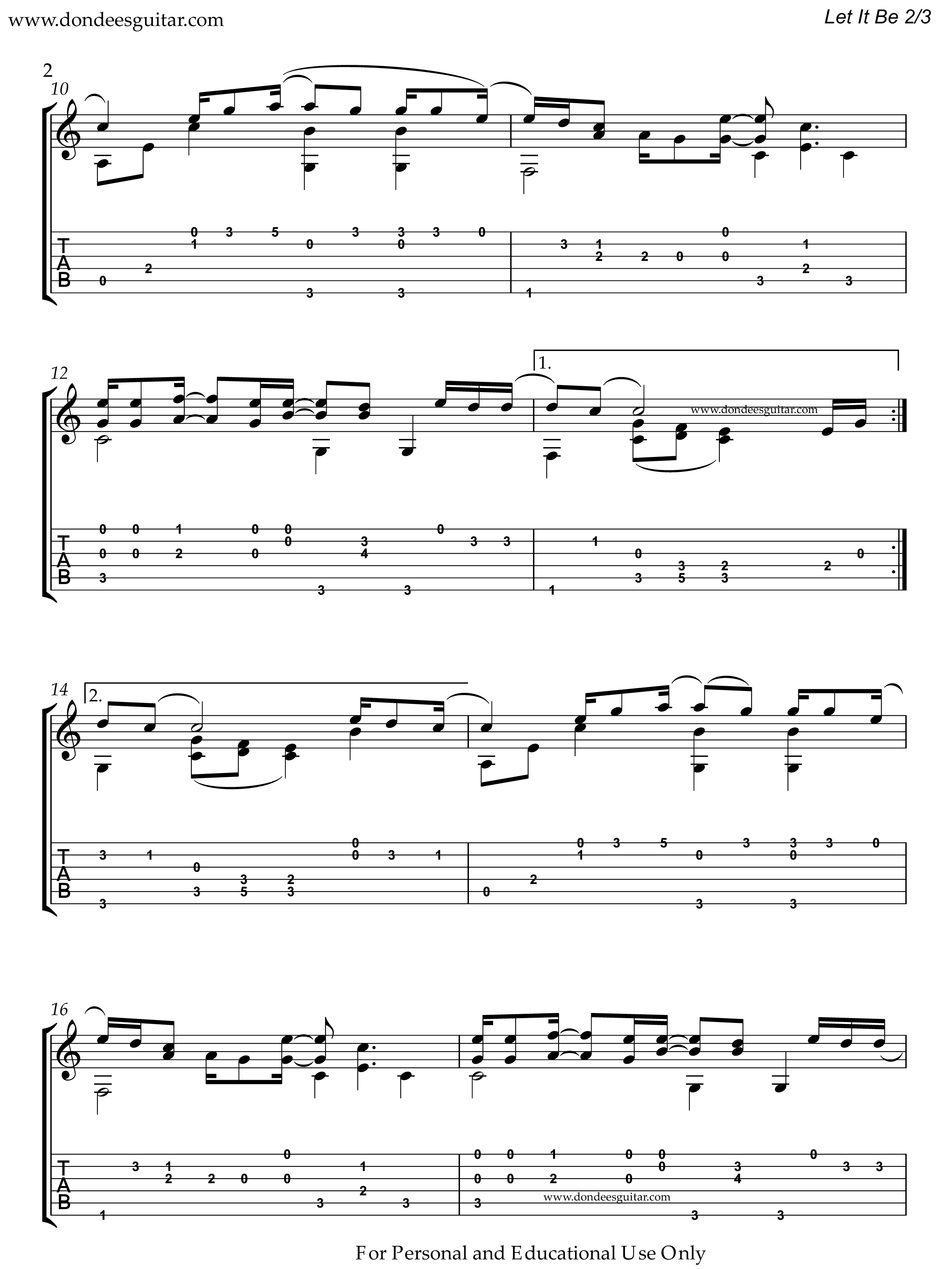 Let It Be Fingerstyle Tabs