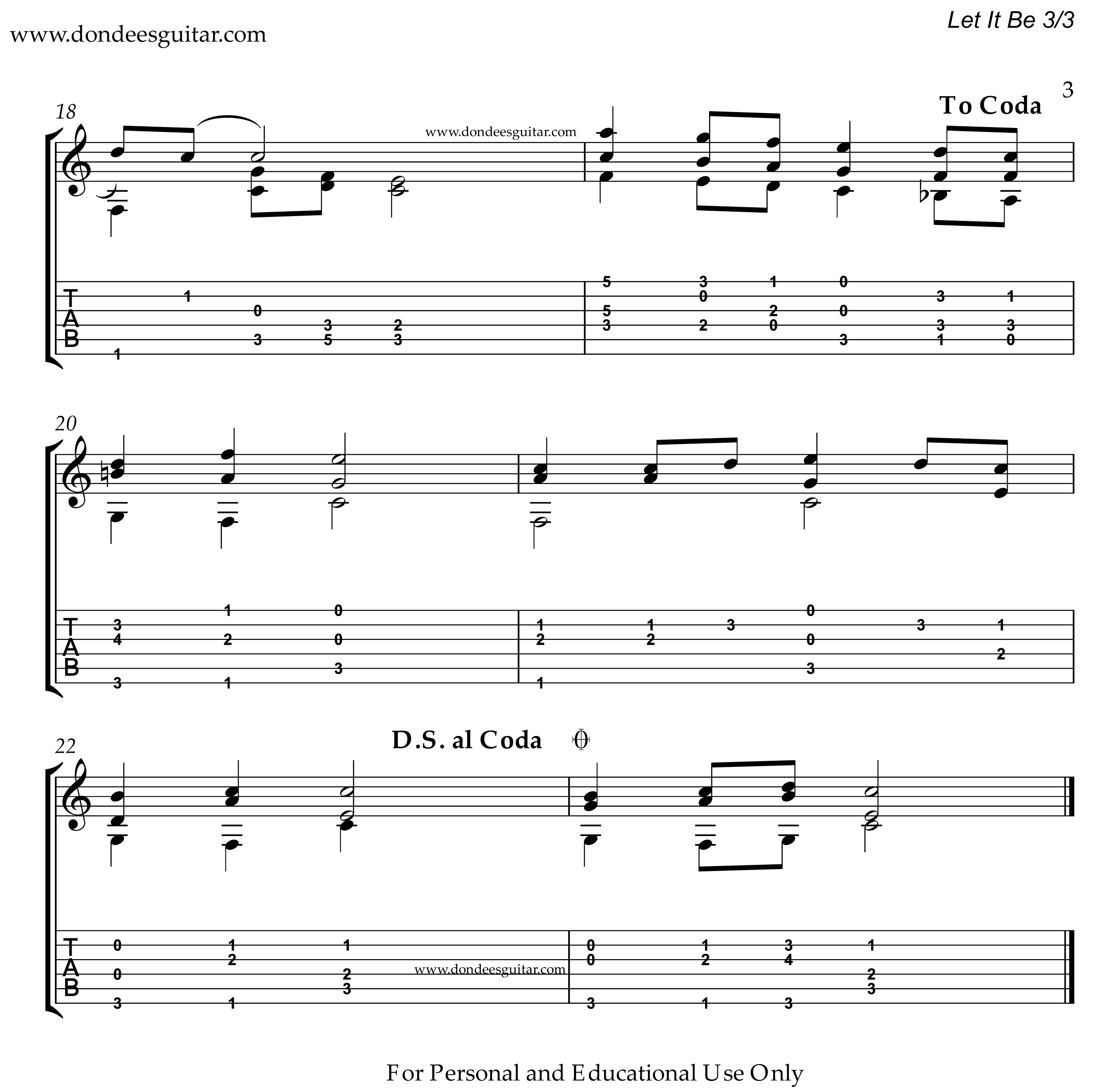 Let It Be – Fingerstyle Guitar – DondeesGuitar-3 Let It Be Fingerstyle Tabs
