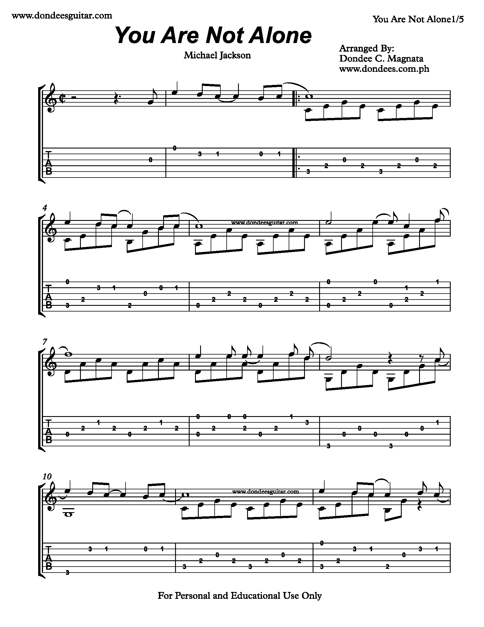 You Are Not Alone – Fingerstyle Guitar_Page_1 You Are Not Alone Fingerstyle Tabs