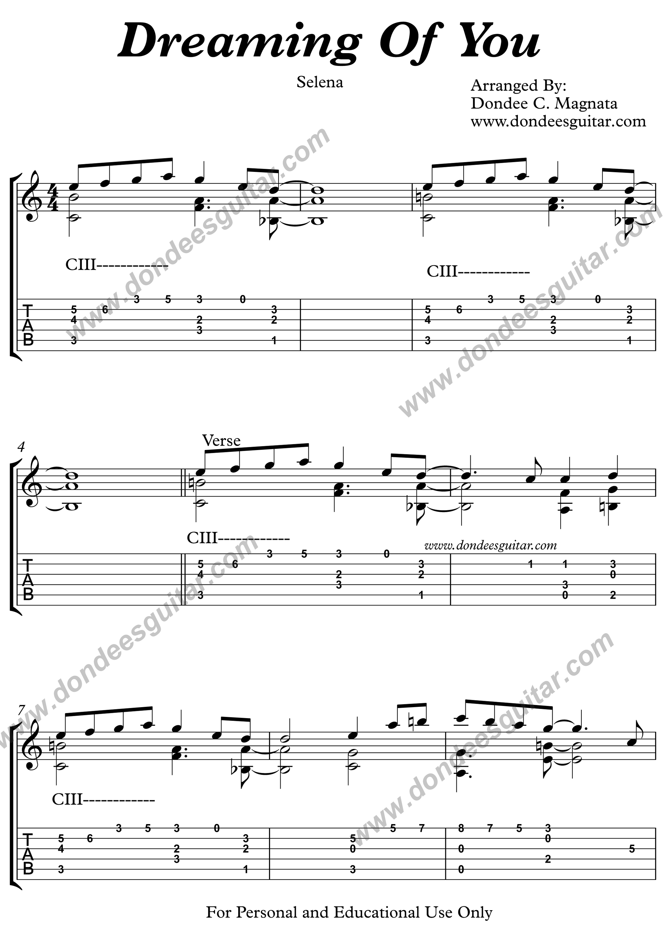 Dreaming Of You Fingerstyle Tabs