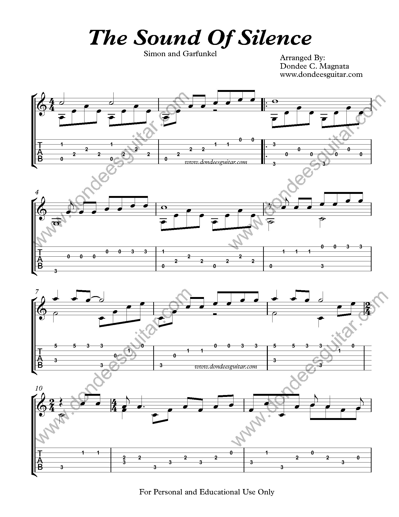 The Sound Of Silence – Fingerstyle Guitar_Page_1 The Sound Of Silence Fingerstyle Tabs