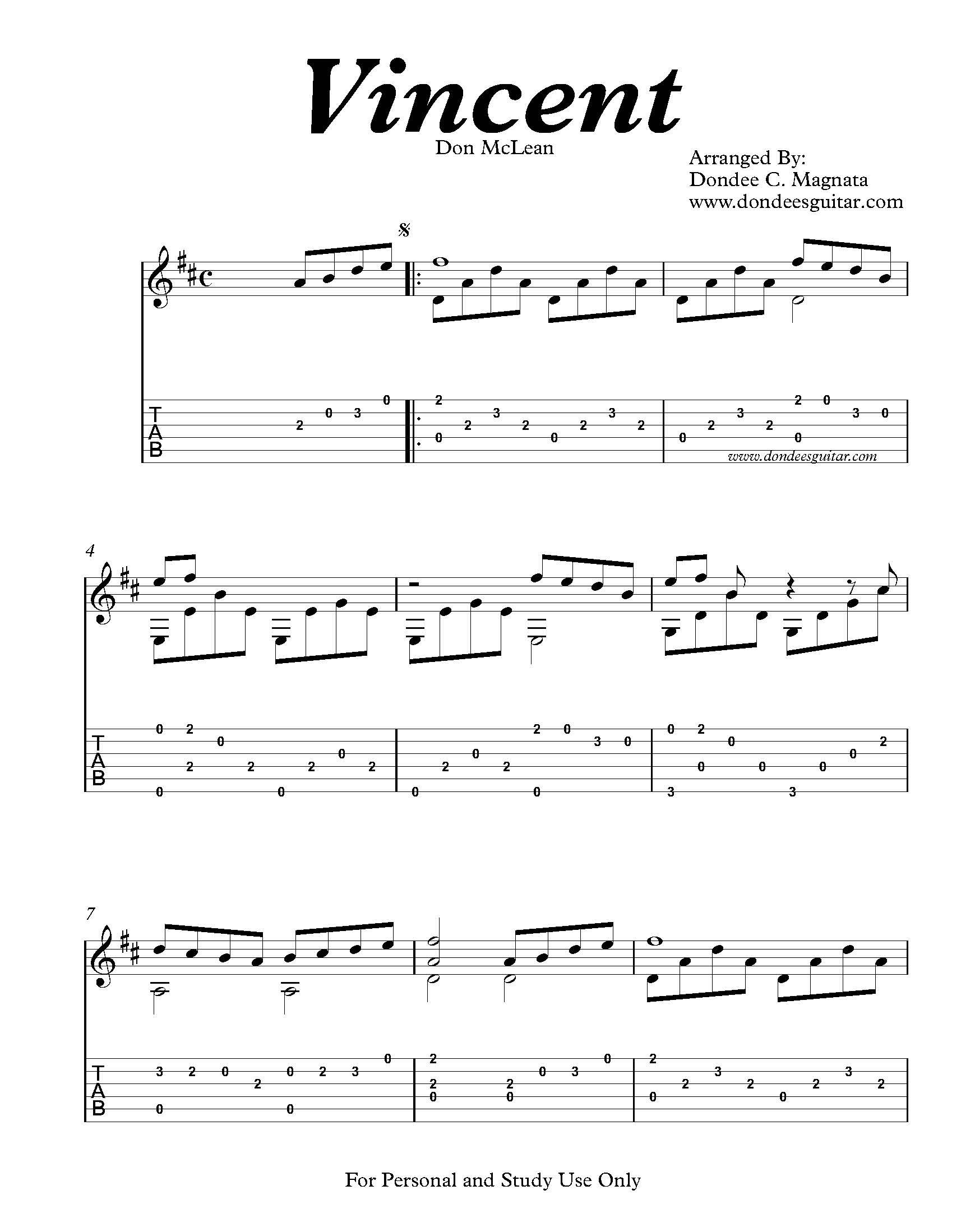 Vincent Fingerstyle Tabs