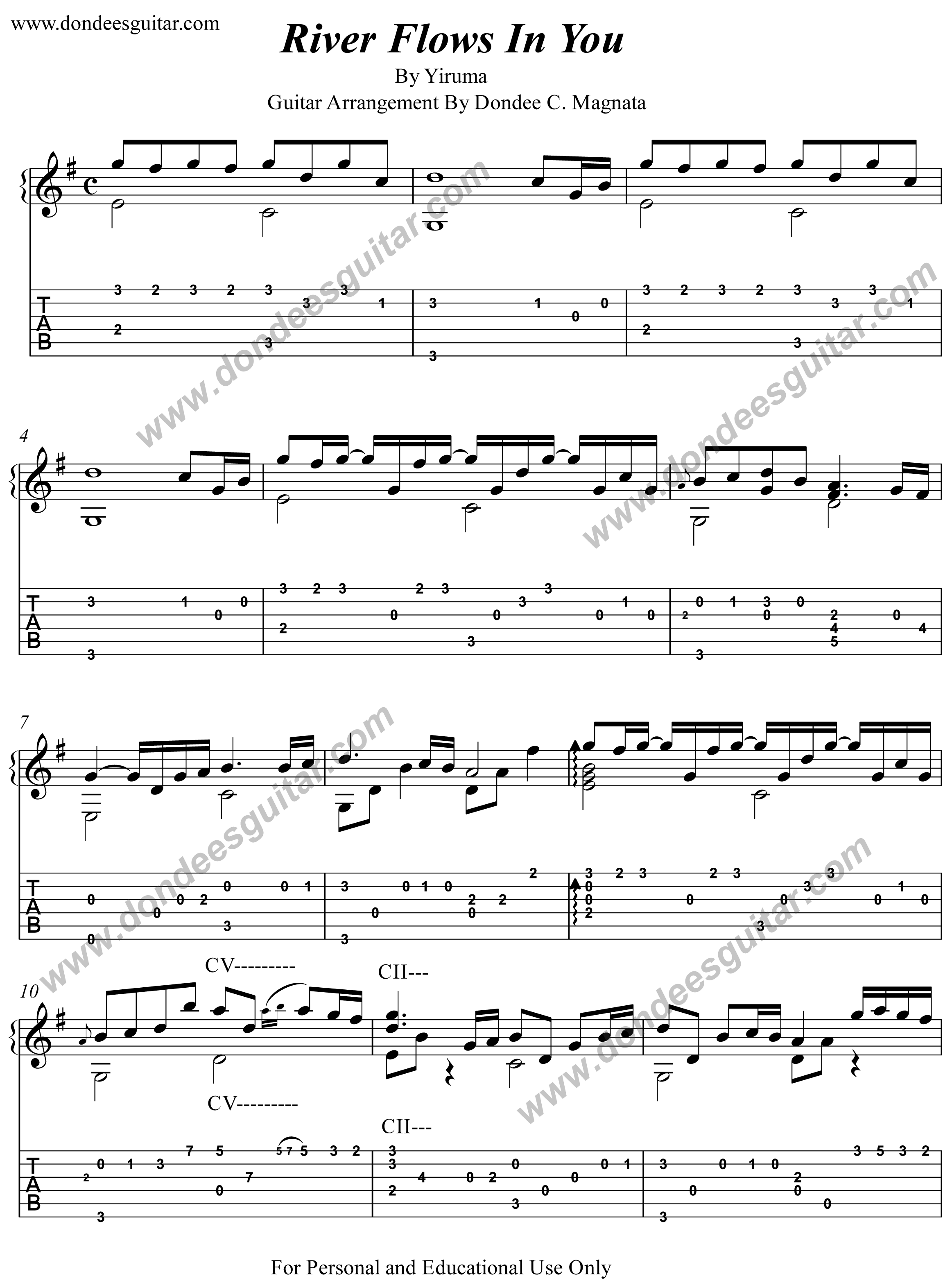 River Flows In You Fingerstyle Guitar Tab