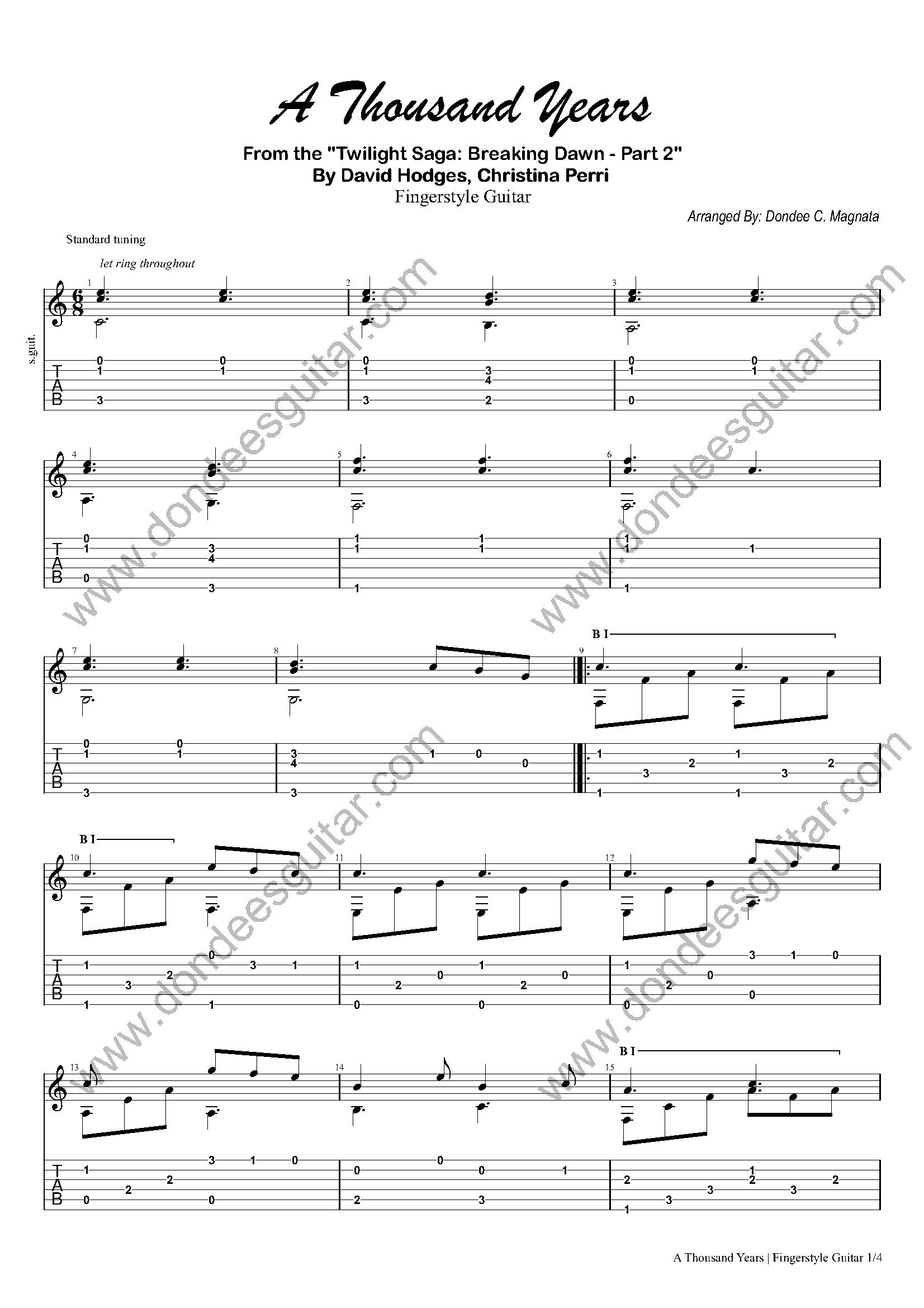 a thousand years fingerstyle tabs