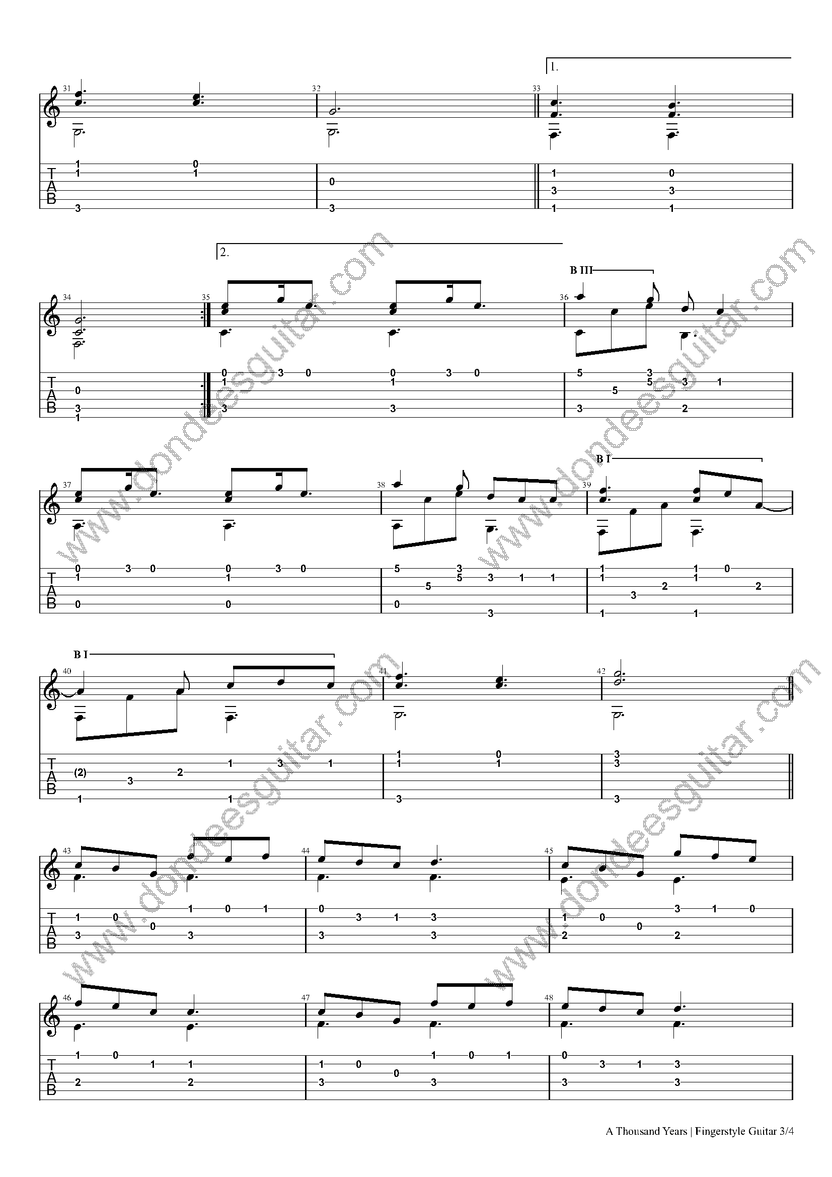 a thousand years fingerstyle tabs