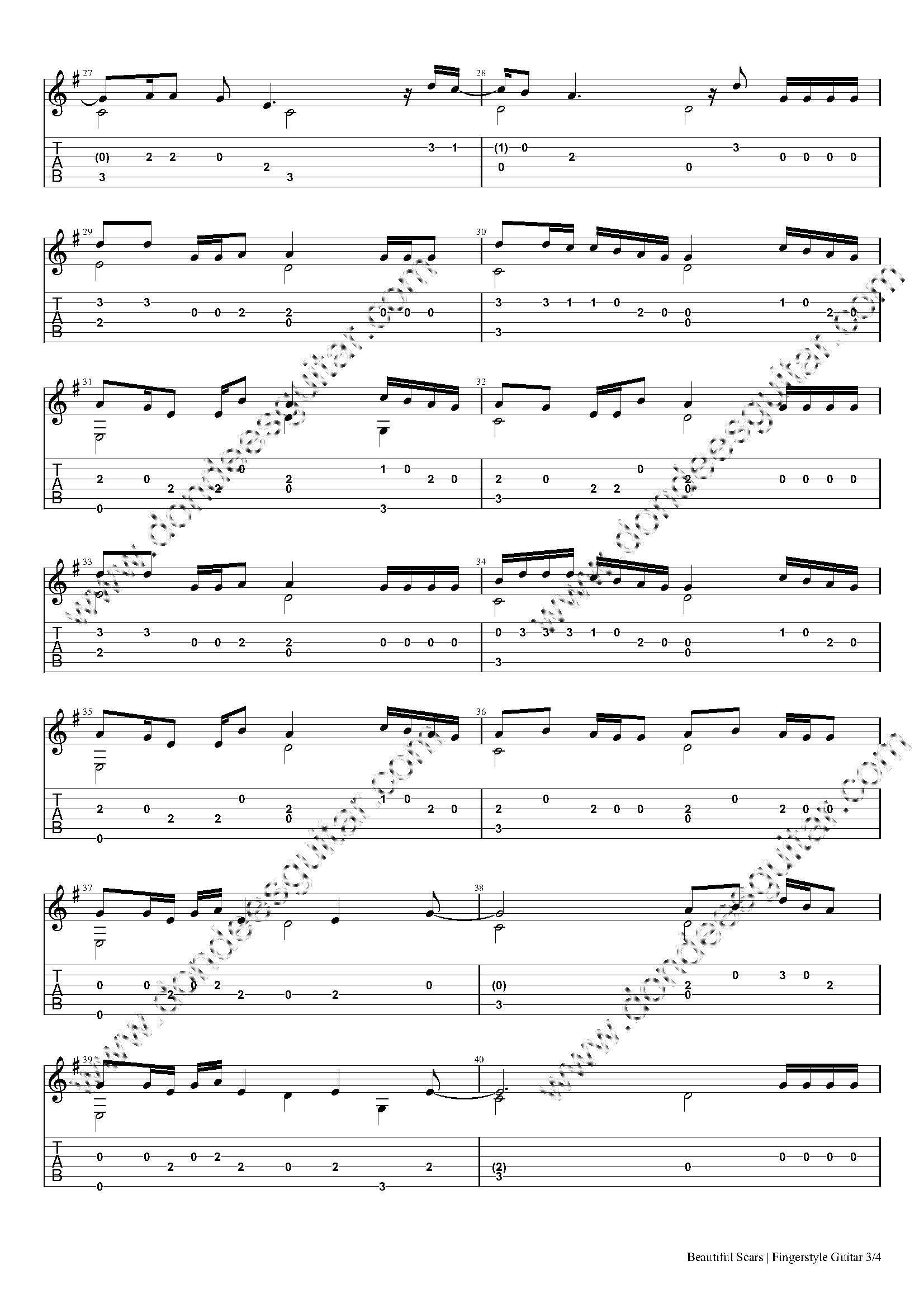 Beautiful Scars Fingerstyle Tabs