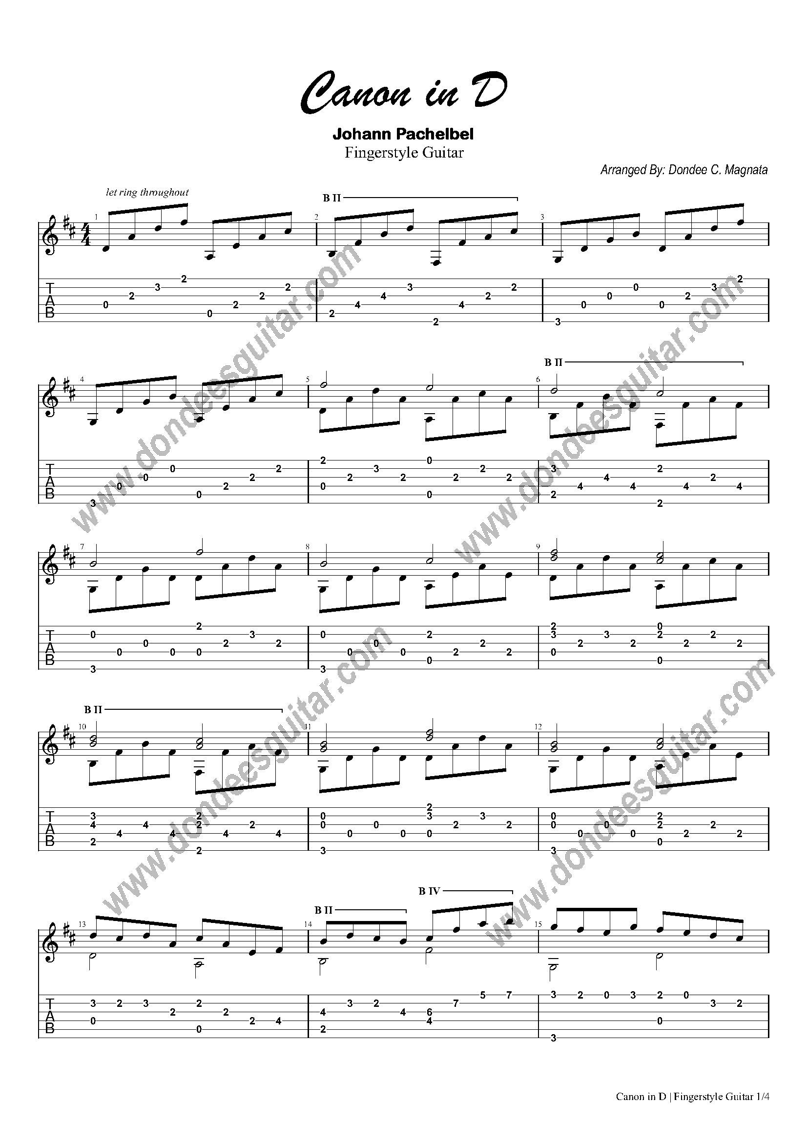 Canon in D Fingerstyle Tabs