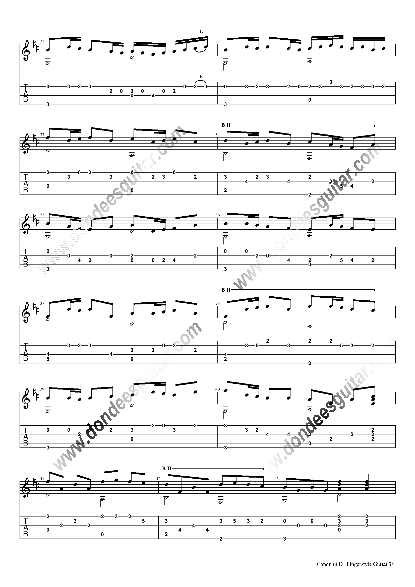 Canon in D Fingerstyle Tabs