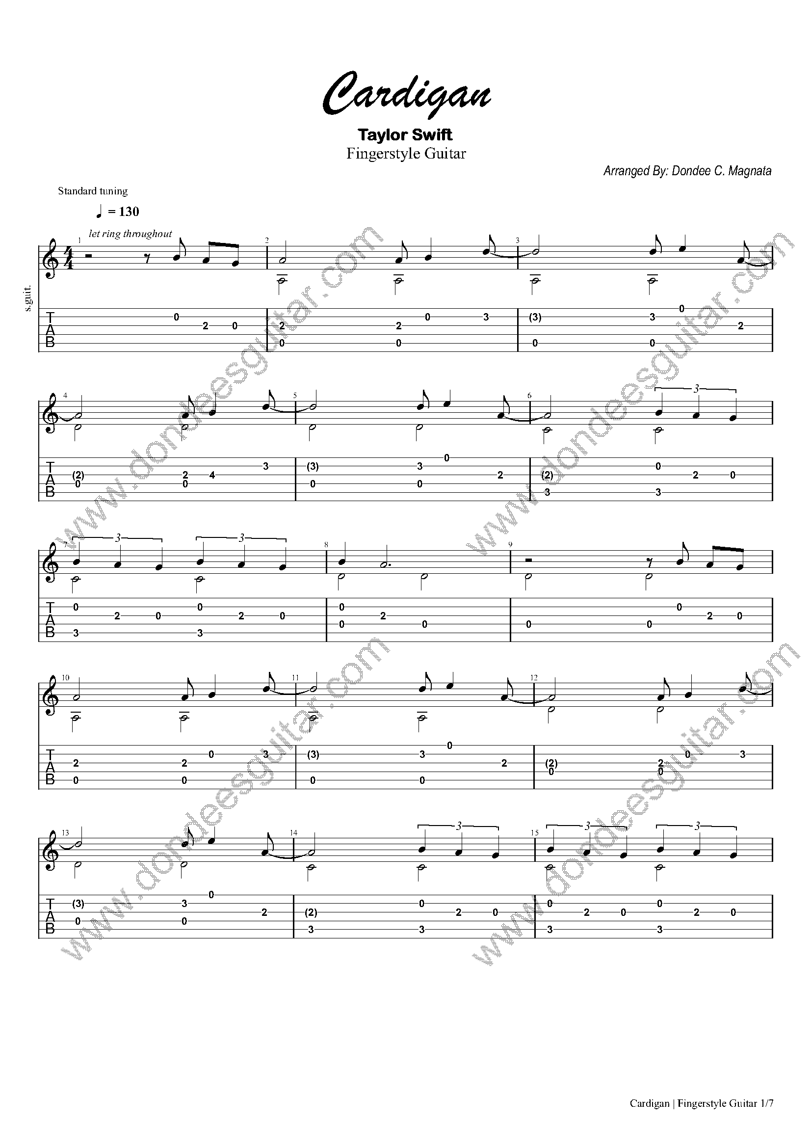 Cardigan Fingerstyle Guitar Tabs