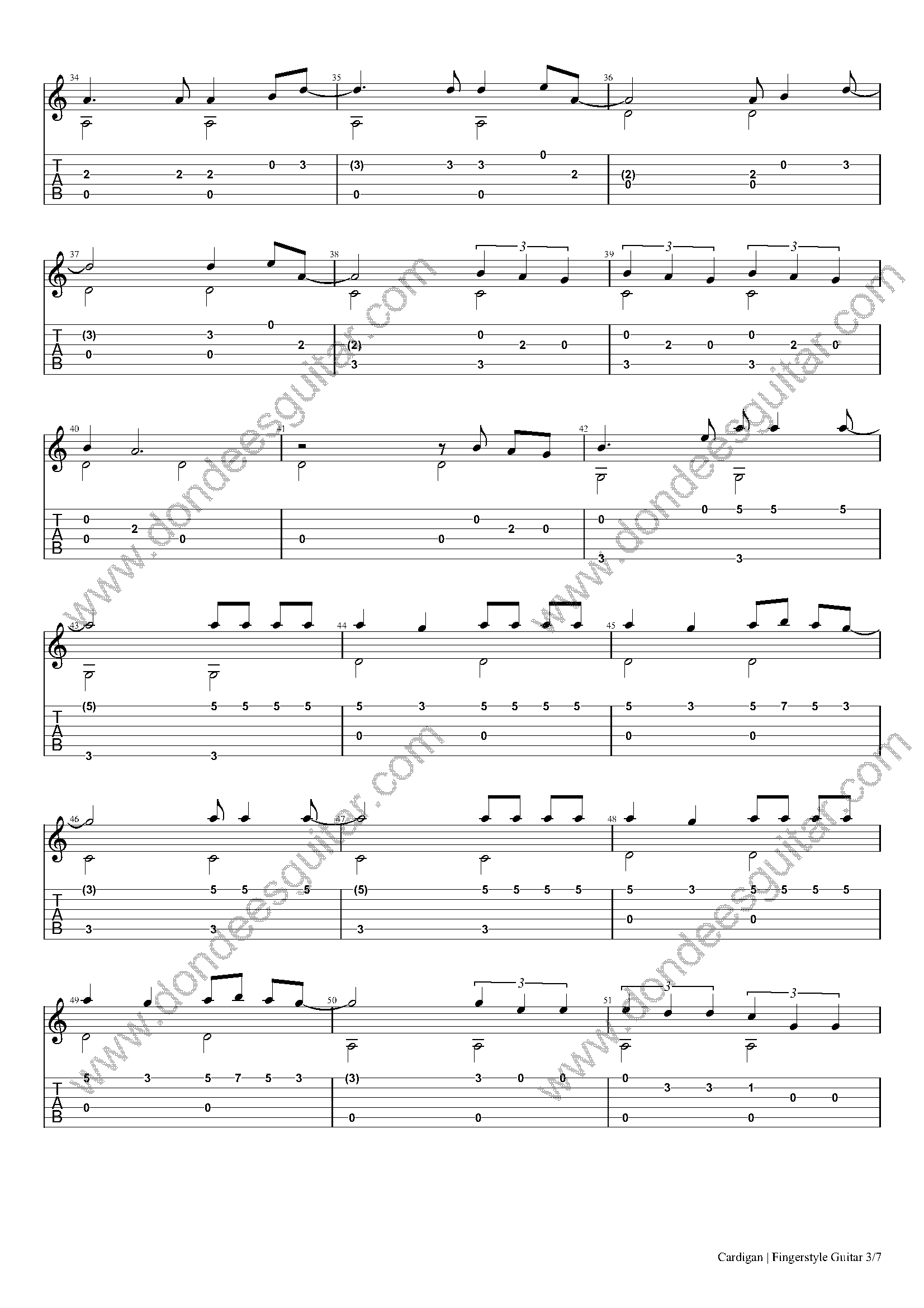 Cardigan Fingerstyle Guitar Tabs