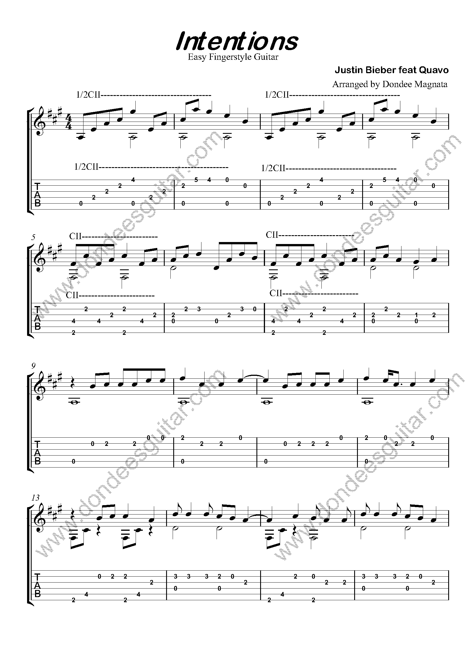 Intentions Fingerstyle Guitar Tabs