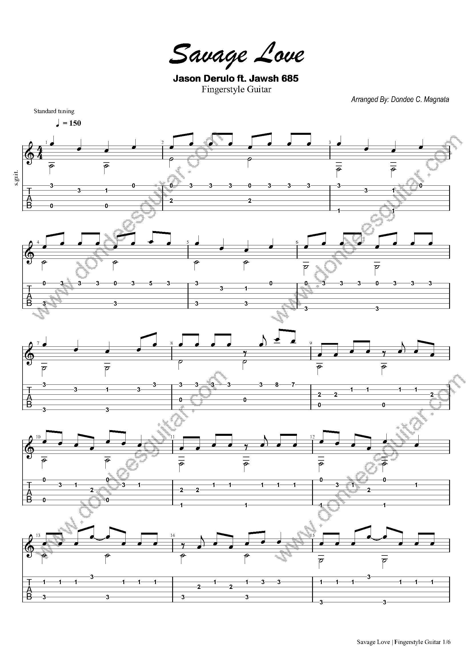 Savage Love Fingerstyle Tabs